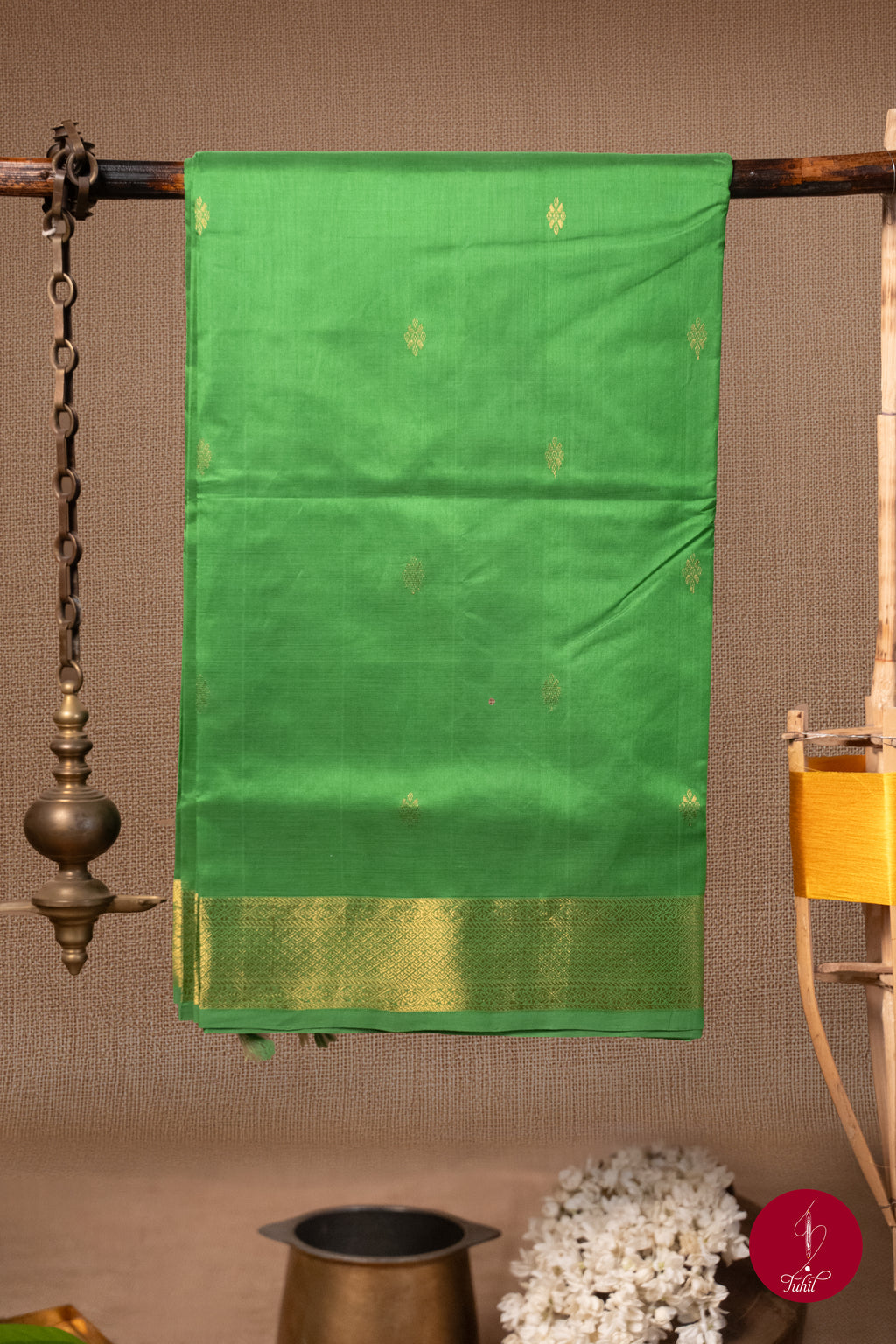 Kanchipuram Silk Cotton Saree - Parrot Green