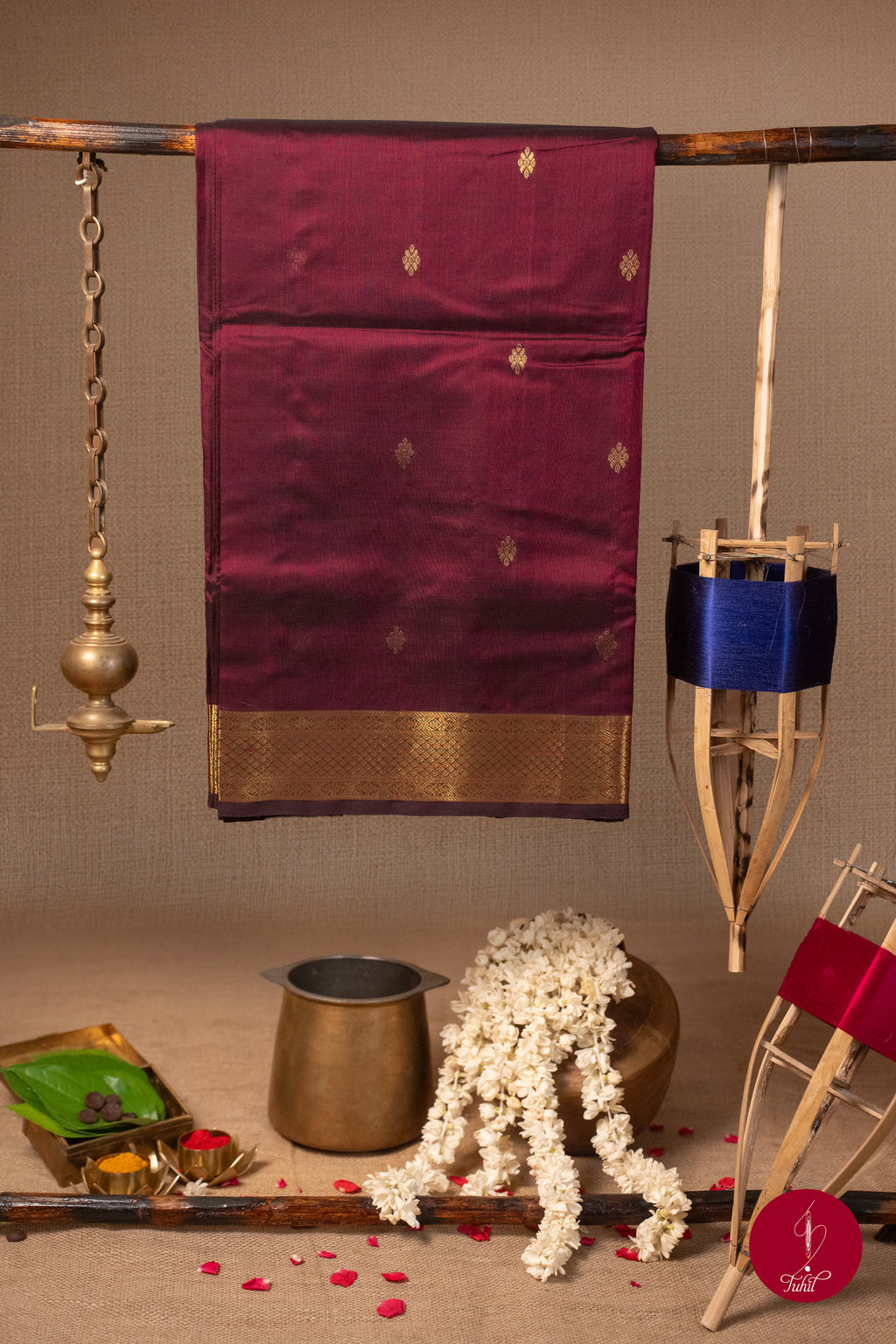 Kanchipuram Silk Cotton Saree - Brown Arakku