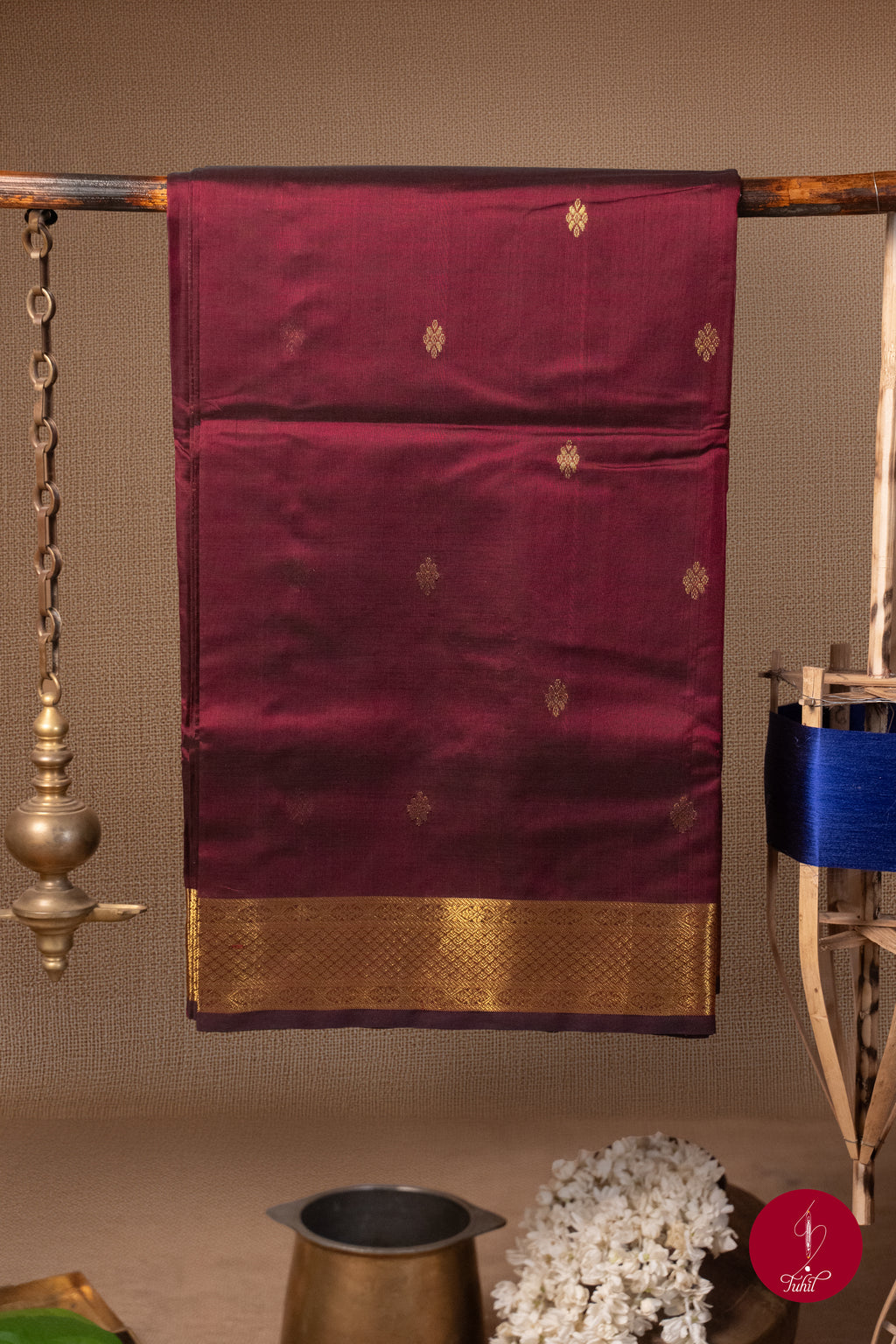 Kanchipuram Silk Cotton Saree - Brown Arakku