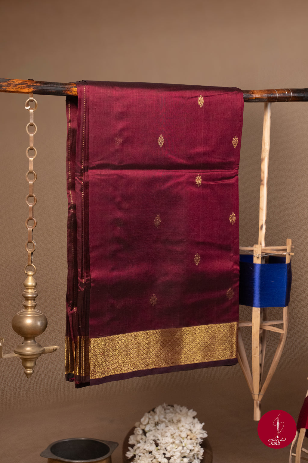 Kanchipuram Silk Cotton Saree - Brown Arakku