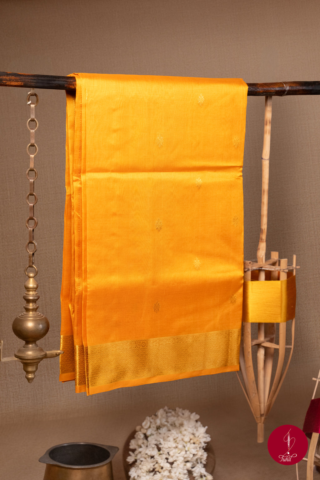 Kanchipuram Silk Cotton Saree - Mango Yellow