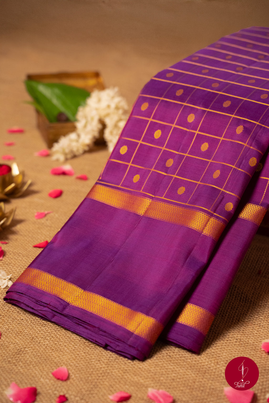 Pure Silk Pure Zari Handloom Kanchipuram Saree - Purple with Dull Gold