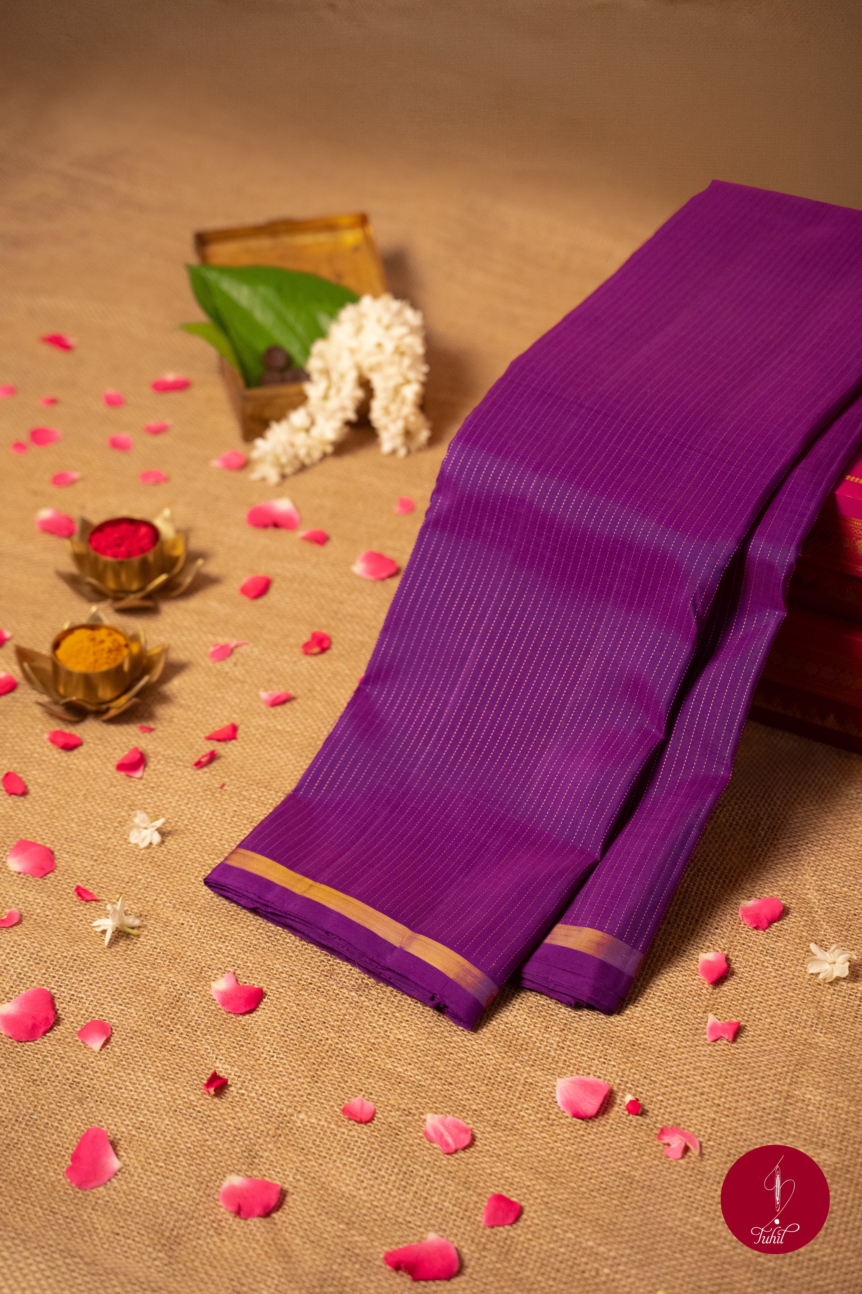 Pure Silk Pure Zari Handloom Kanchipuram Saree - Vadamalli with Dull Gold Muthu Lines