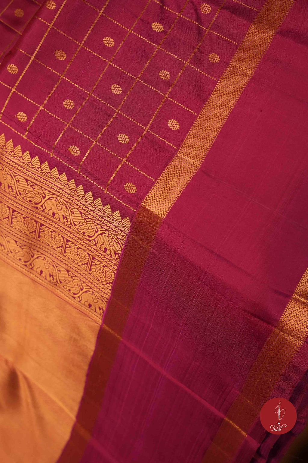 Pure Silk Pure Zari Handloom Kanchipuram Saree - Pink Berry with Dull Gold