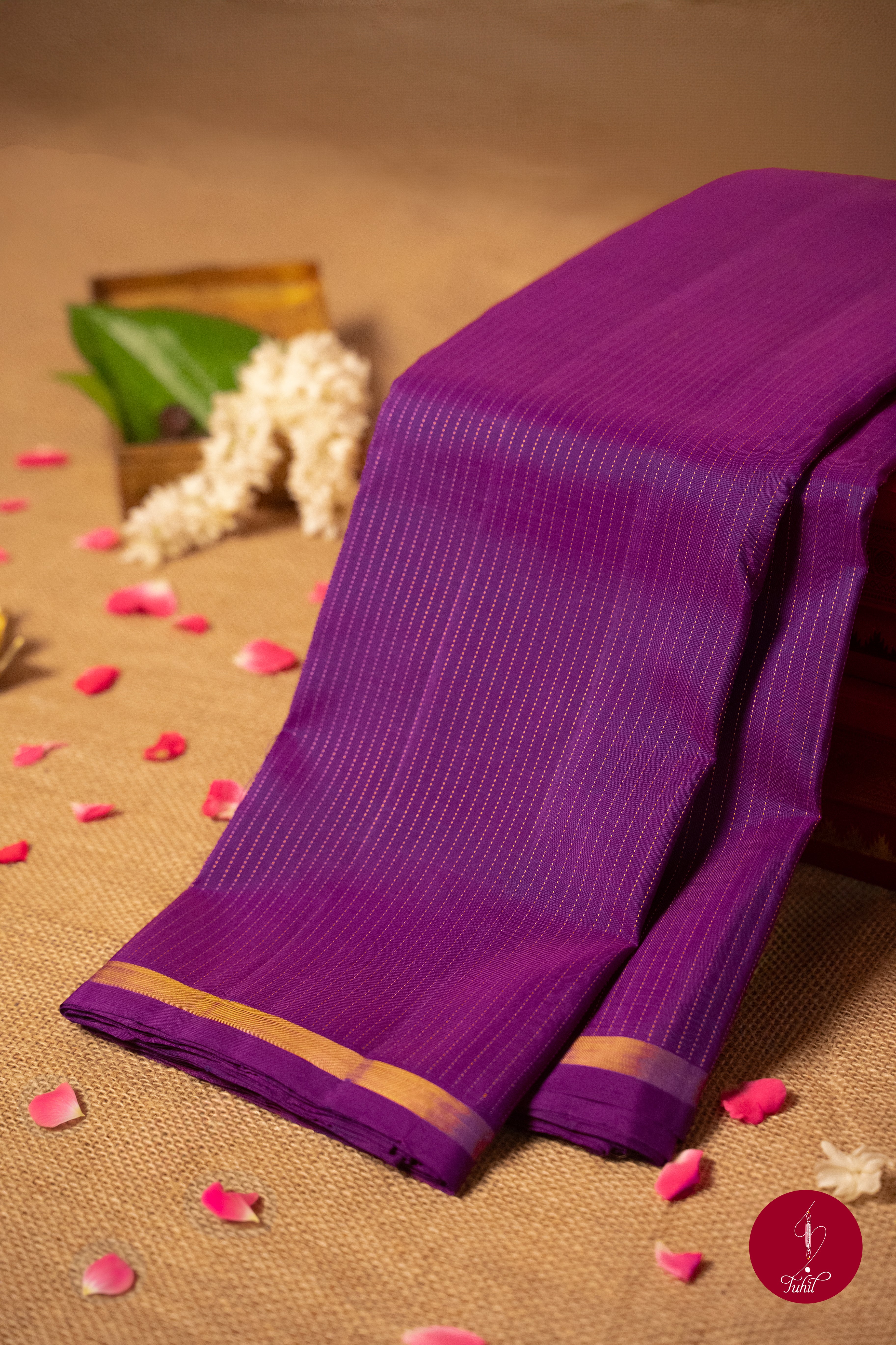 Pure Silk Pure Zari Handloom Kanchipuram Saree - Vadamalli with Dull Gold Muthu Lines