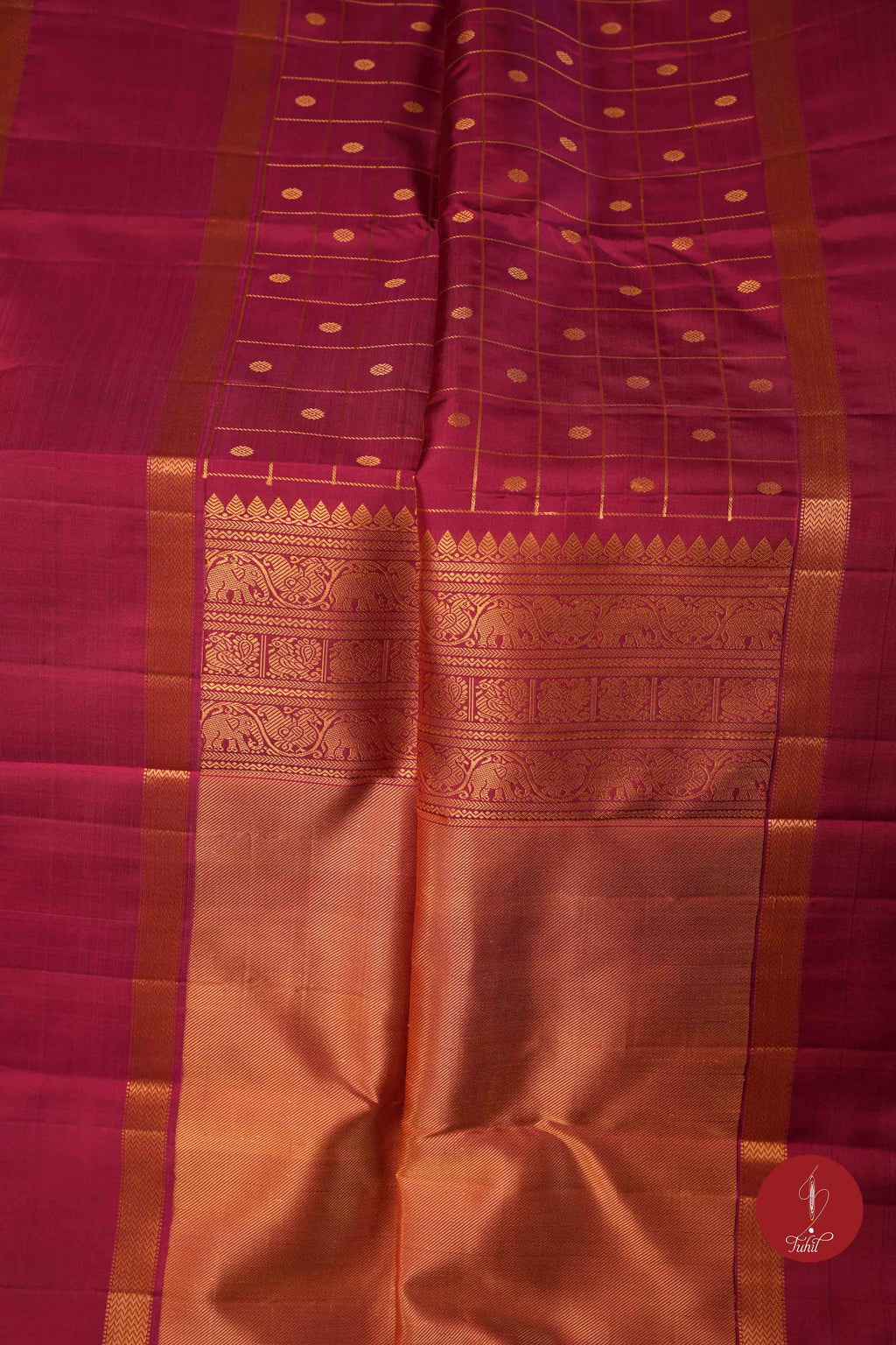 Pure Silk Pure Zari Handloom Kanchipuram Saree - Pink Berry with Dull Gold