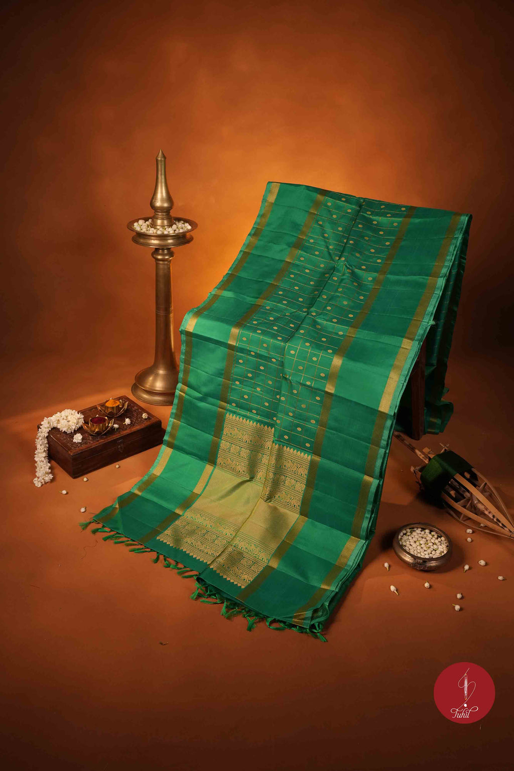Pure Silk Pure Zari Handloom Kanchipuram Saree - Light Forest Green with Dull Gold
