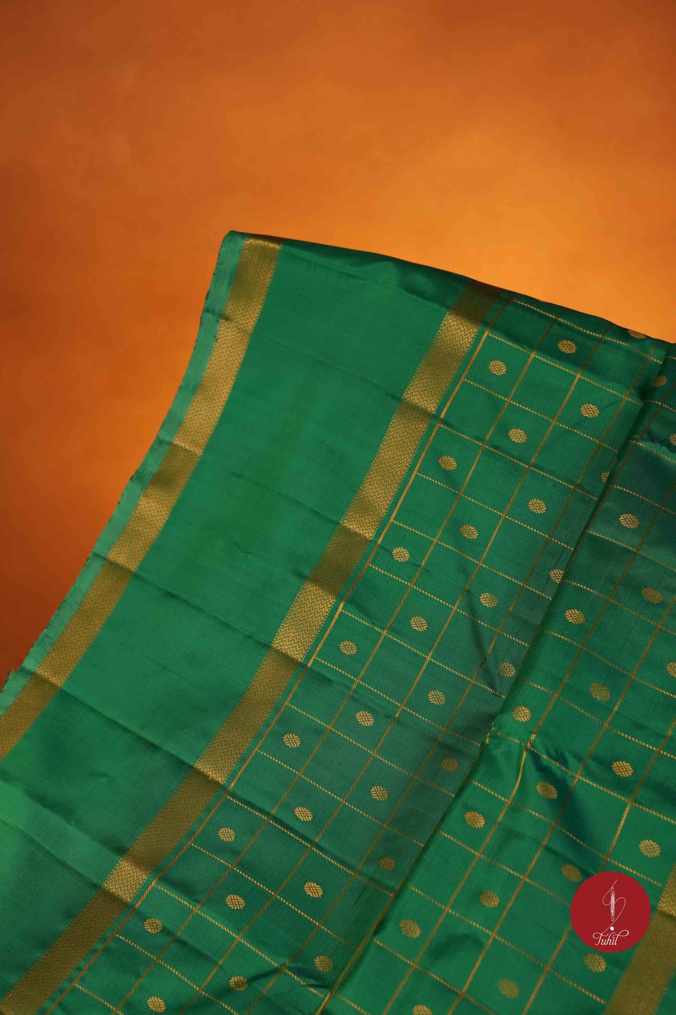 Pure Silk Pure Zari Handloom Kanchipuram Saree - Light Forest Green with Dull Gold
