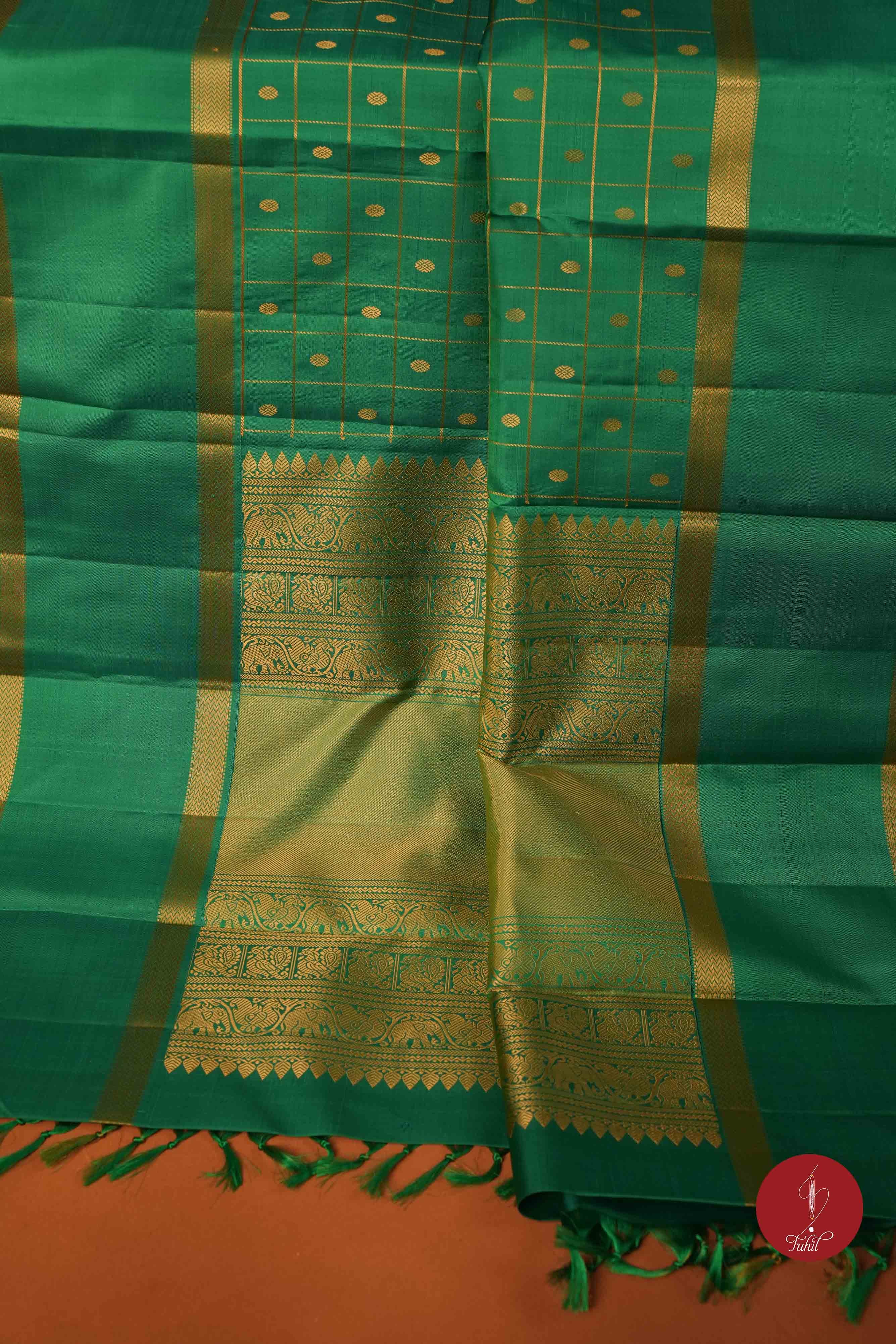 Pure Silk Pure Zari Handloom Kanchipuram Saree - Light Forest Green with Dull Gold