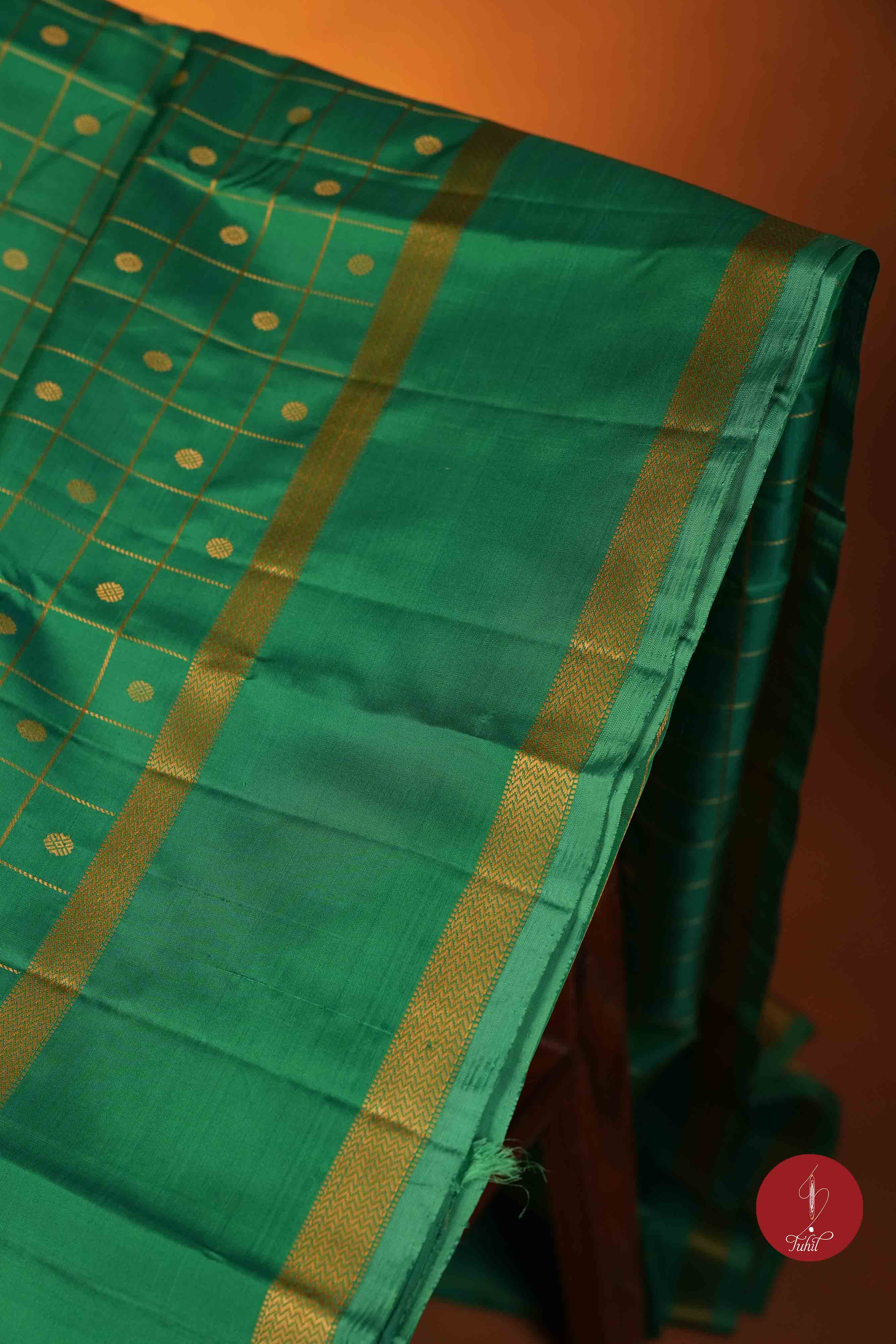 Pure Silk Pure Zari Handloom Kanchipuram Saree - Light Forest Green with Dull Gold