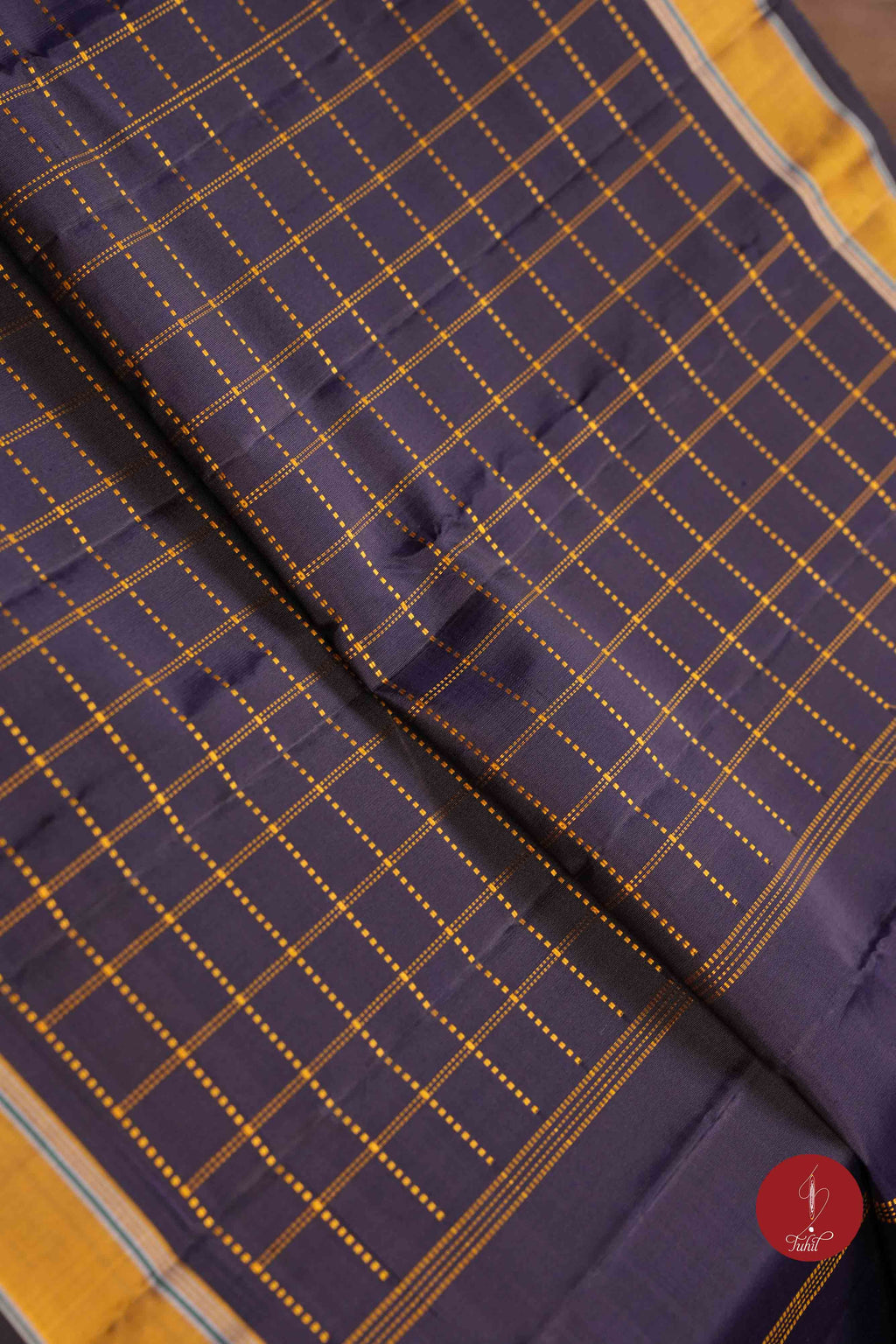 Pure Silk Pure Zari Handloom Kanchipuram Saree - Navy Blue Muthu Kattam