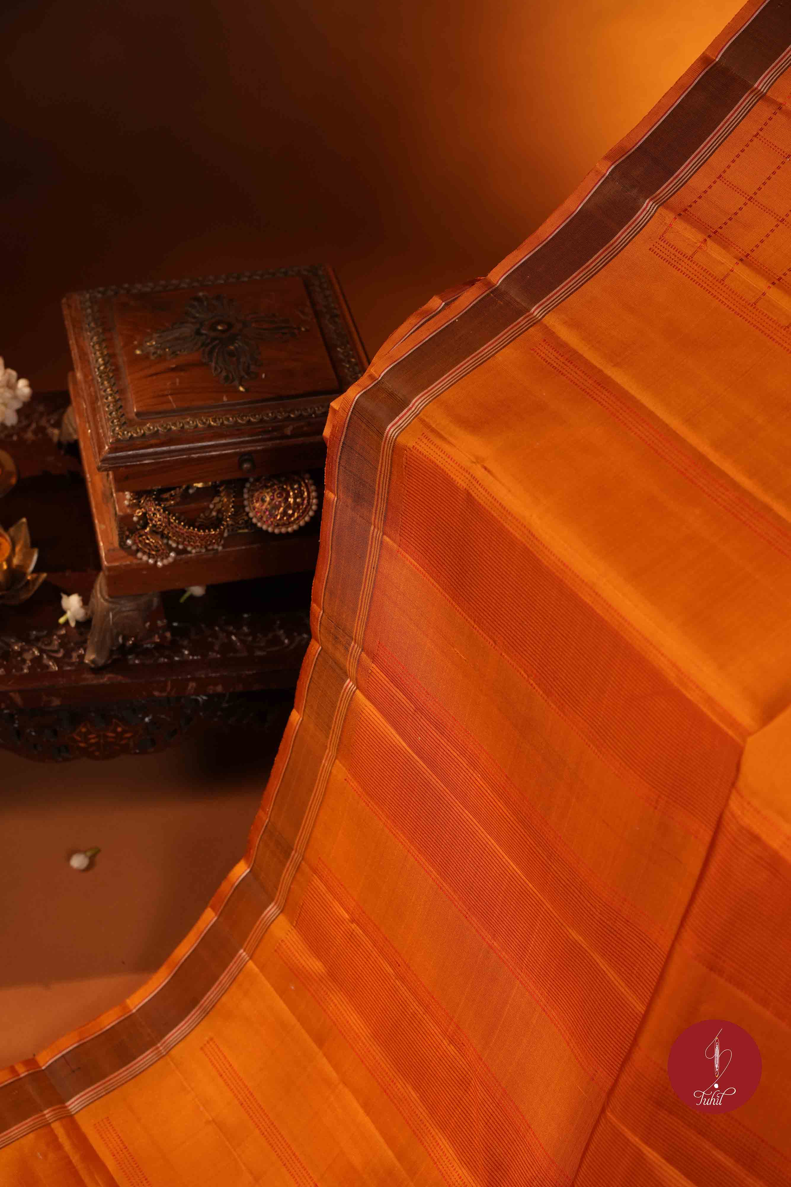 Pure Silk Pure Zari Handloom Kanchipuram Saree - Oil Mustard Muthu Kattam