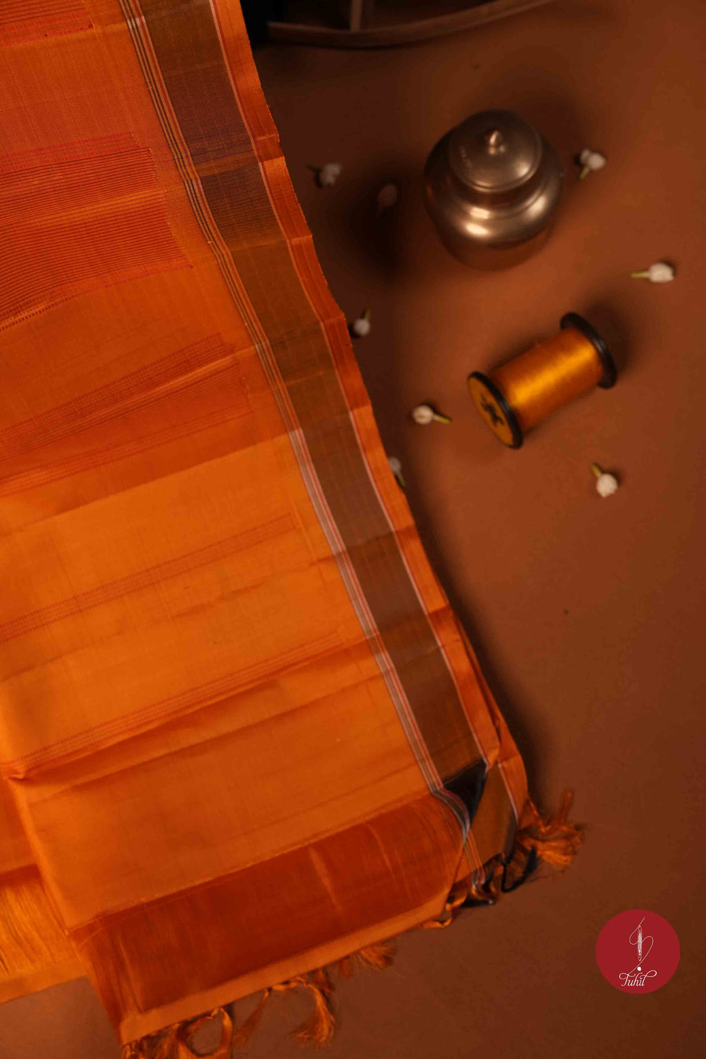 Pure Silk Pure Zari Handloom Kanchipuram Saree - Oil Mustard Muthu Kattam