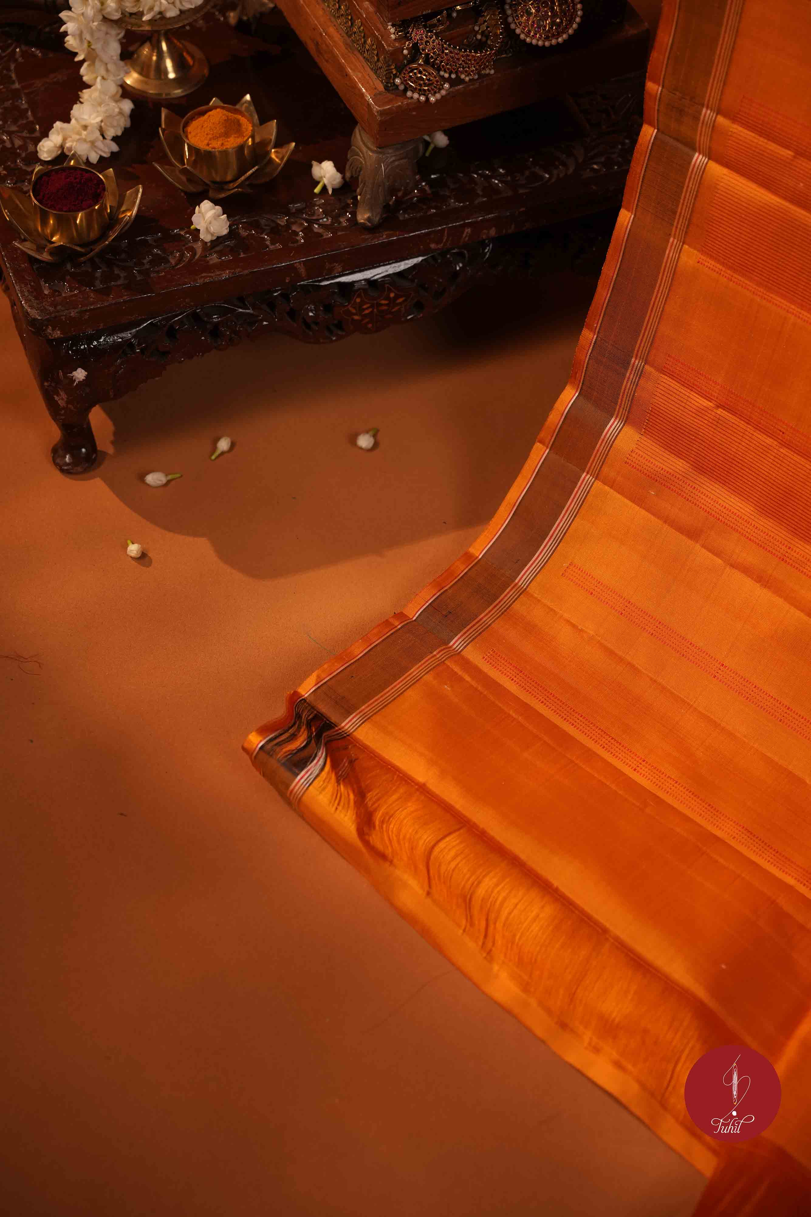 Pure Silk Pure Zari Handloom Kanchipuram Saree - Oil Mustard Muthu Kattam