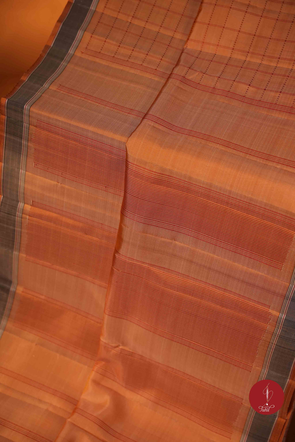 Pure Silk Pure Zari Handloom Kanchipuram Saree - Light Apricot Muthu Kattam