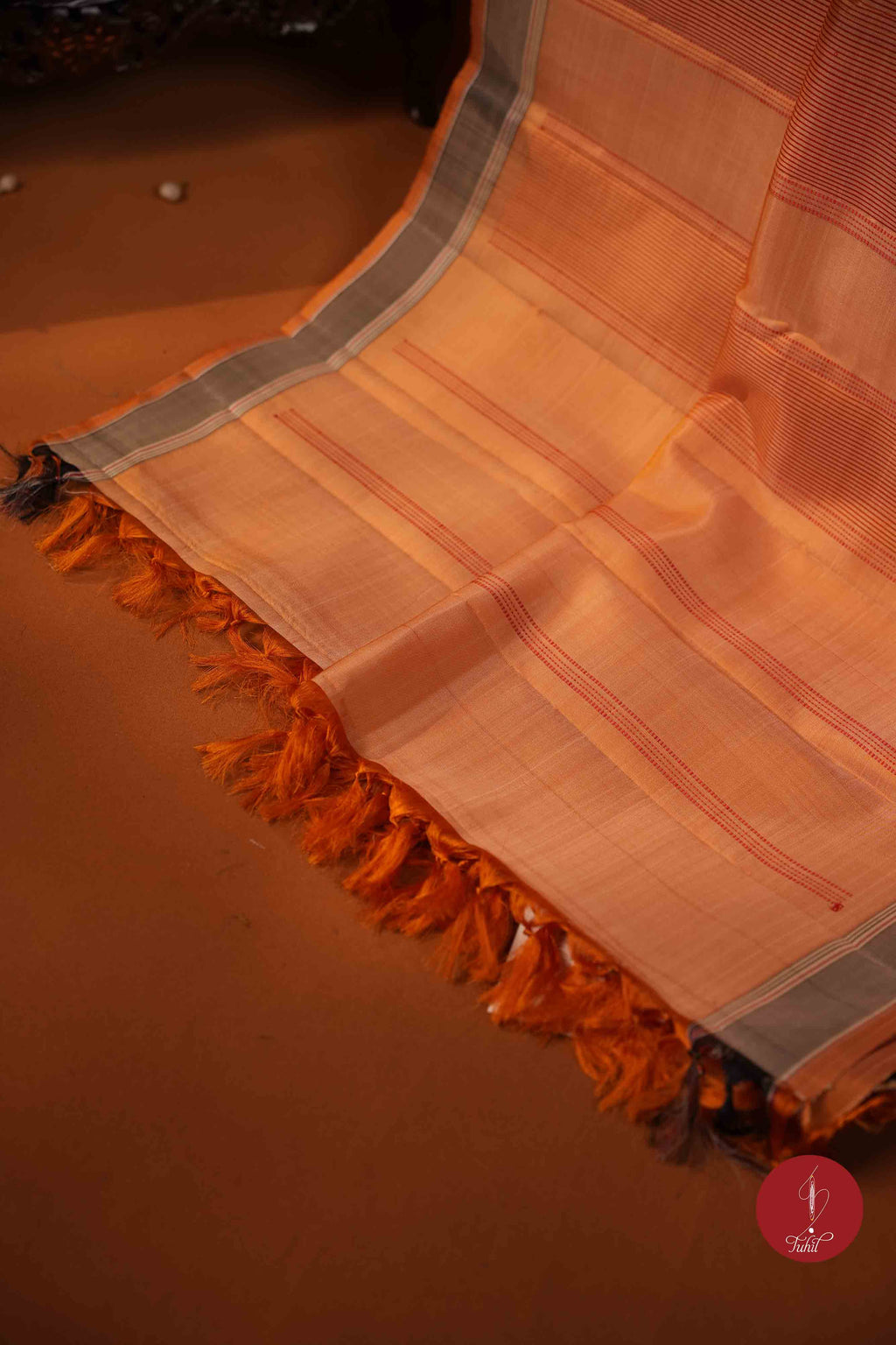 Pure Silk Pure Zari Handloom Kanchipuram Saree - Light Apricot Muthu Kattam