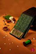 Pure Silk Pure Zari Handloom Kanchipuram Saree - Bottle Green Kattam Buta