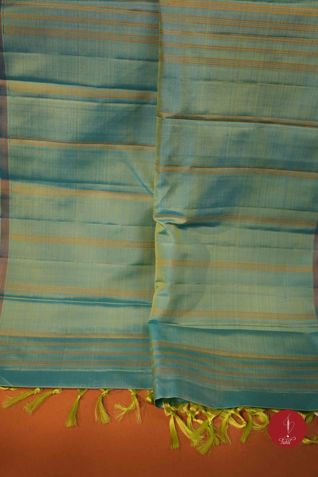 Pure Silk Pure Zari Handloom Kanchipuram Saree - Ananda Blue Green with Dull Gold Muthu Lines
