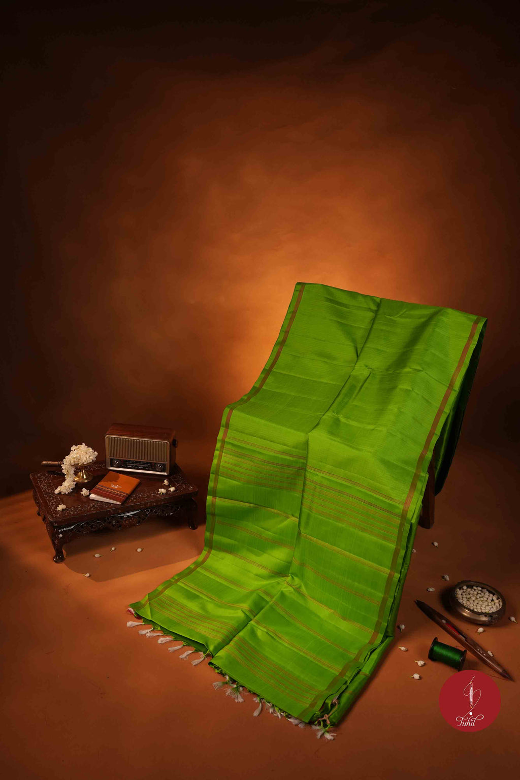 Pure Silk Handloom Kanchipuram Saree - Light Forest Green with Dull Gold