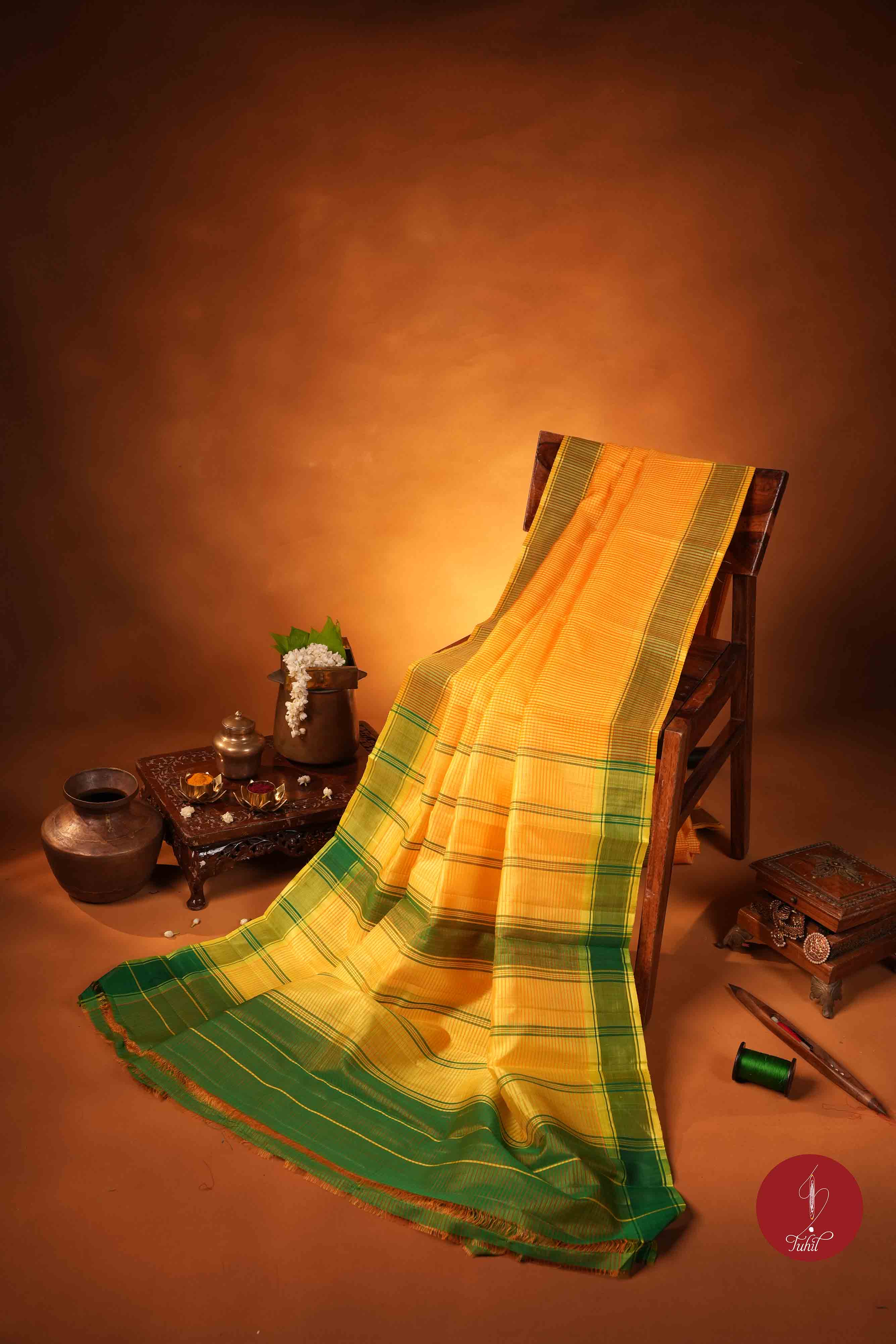 Koorainadu Saree - Silk Cotton - Yellow and coral