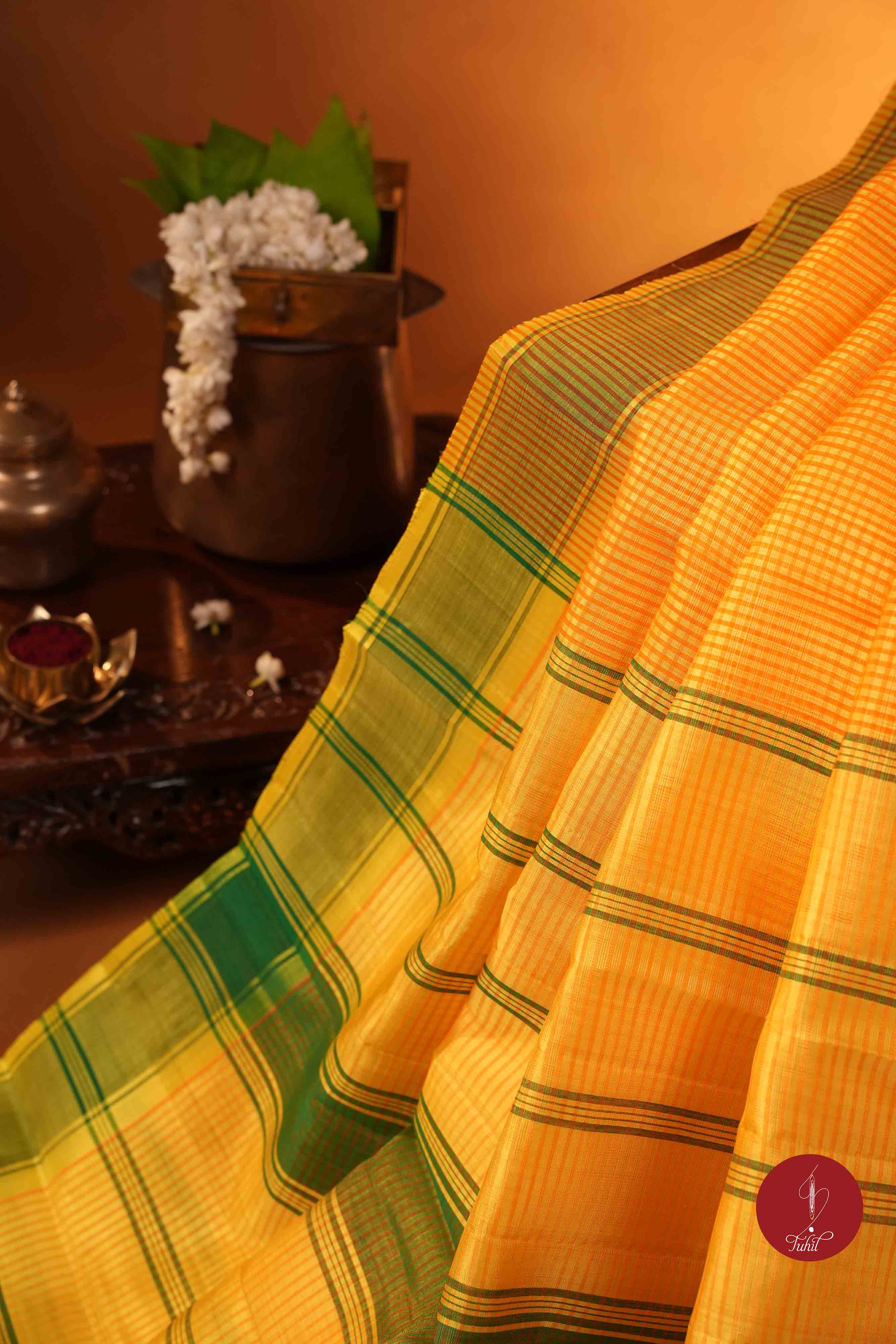 Koorainadu Saree - Silk Cotton - Yellow and coral