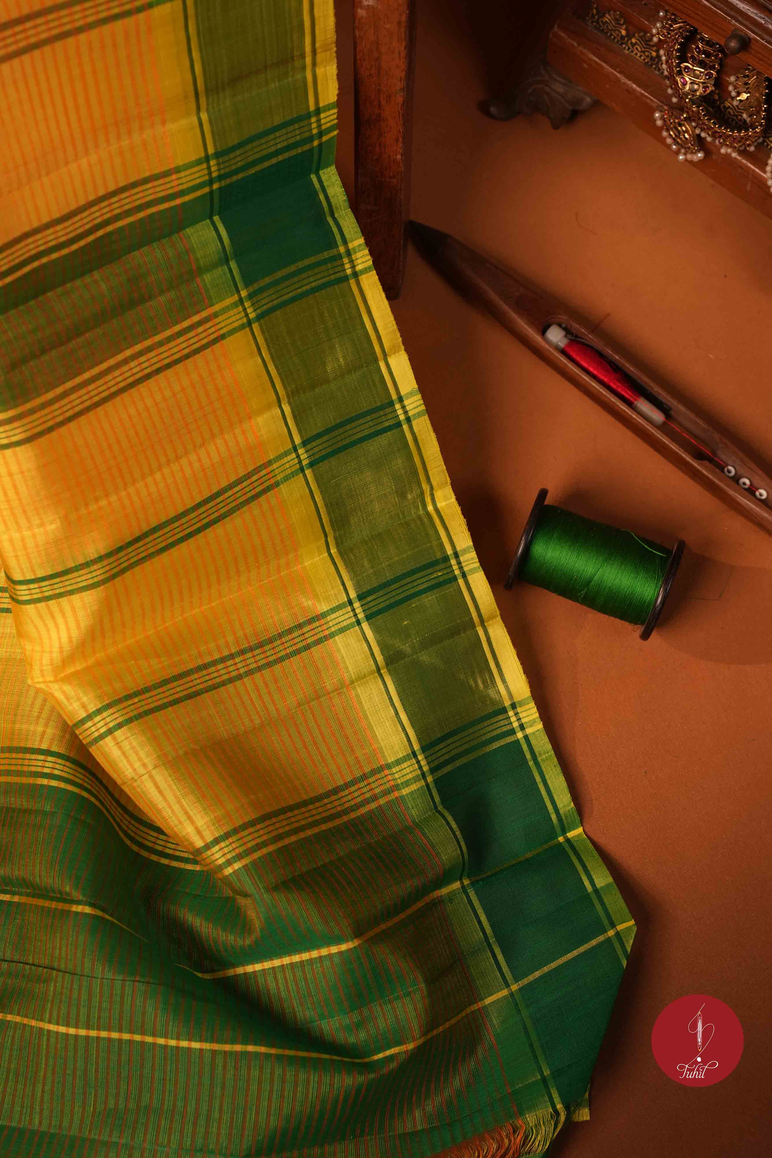 Koorainadu Saree - Silk Cotton - Yellow and coral