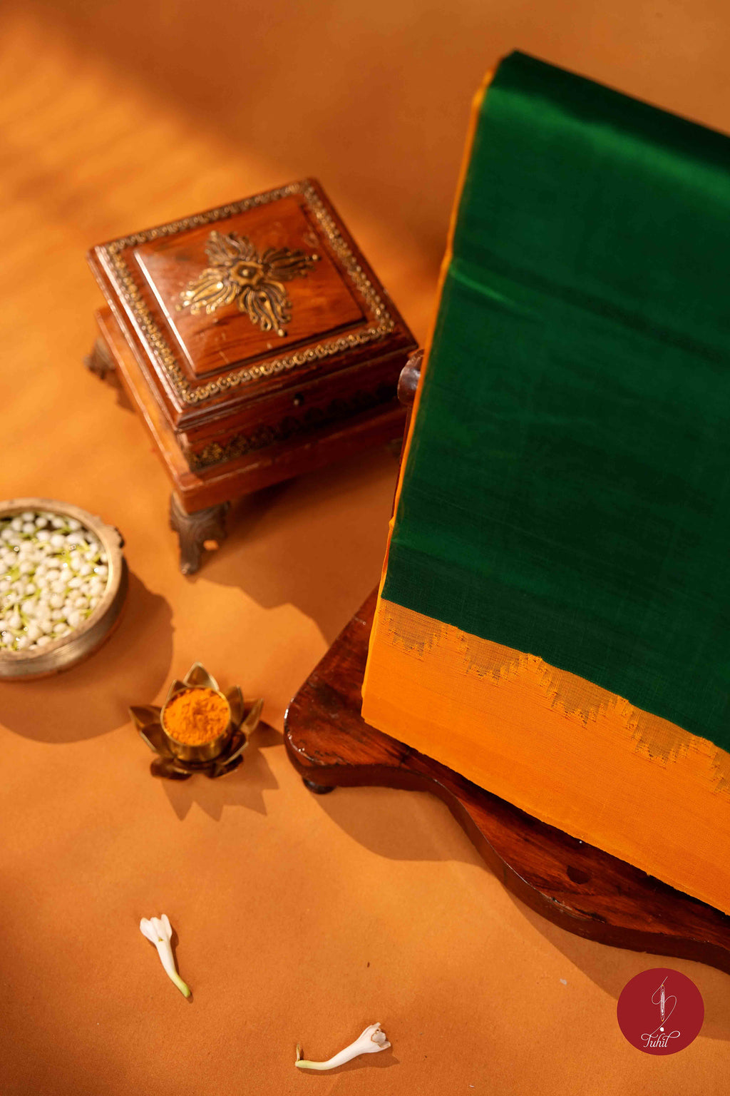 Kanchipuram Silk Cotton - Green with Yellow Mustard