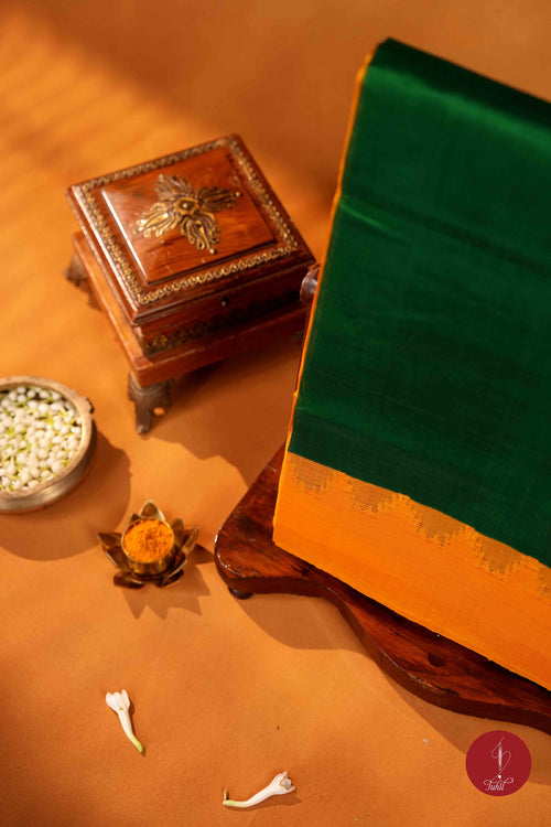 Kanchipuram Silk Cotton - Green with Yellow Mustard