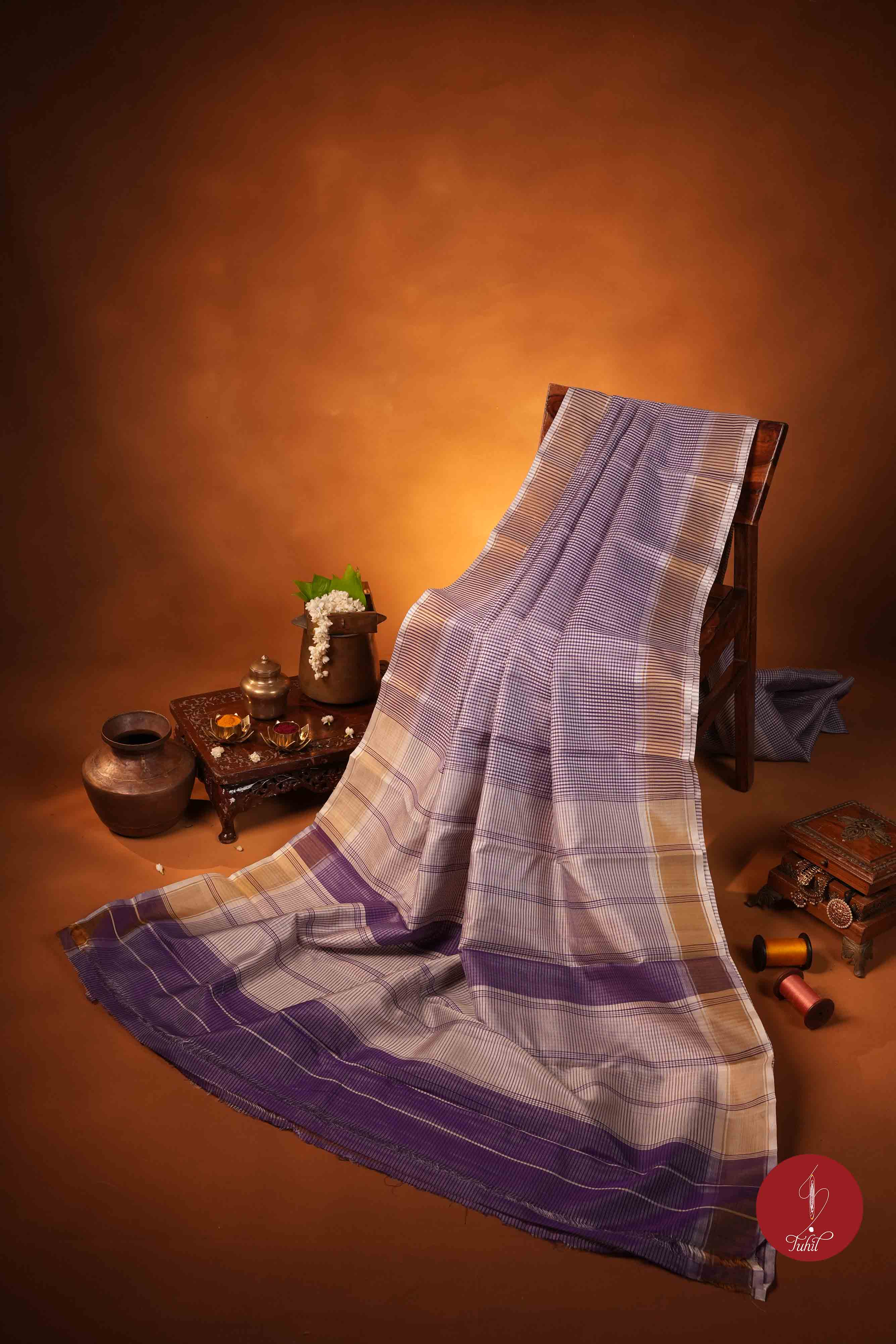 Koorainadu Saree - Silk Cotton - Violet and White