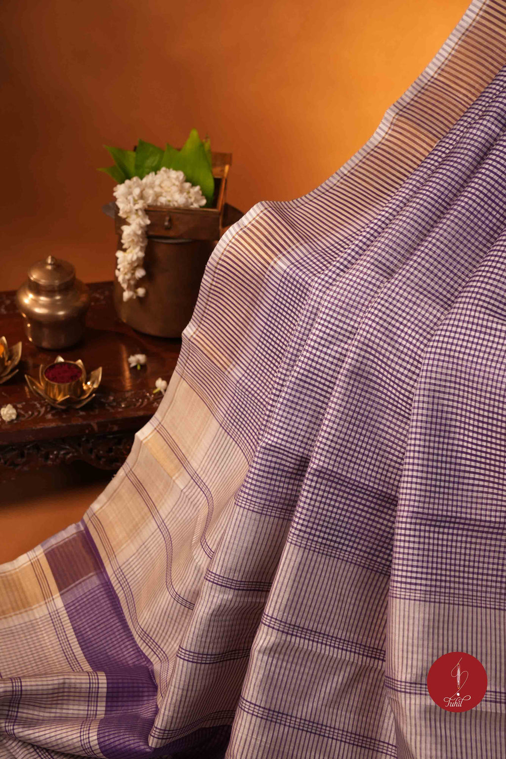 Koorainadu Saree - Silk Cotton - Violet and White