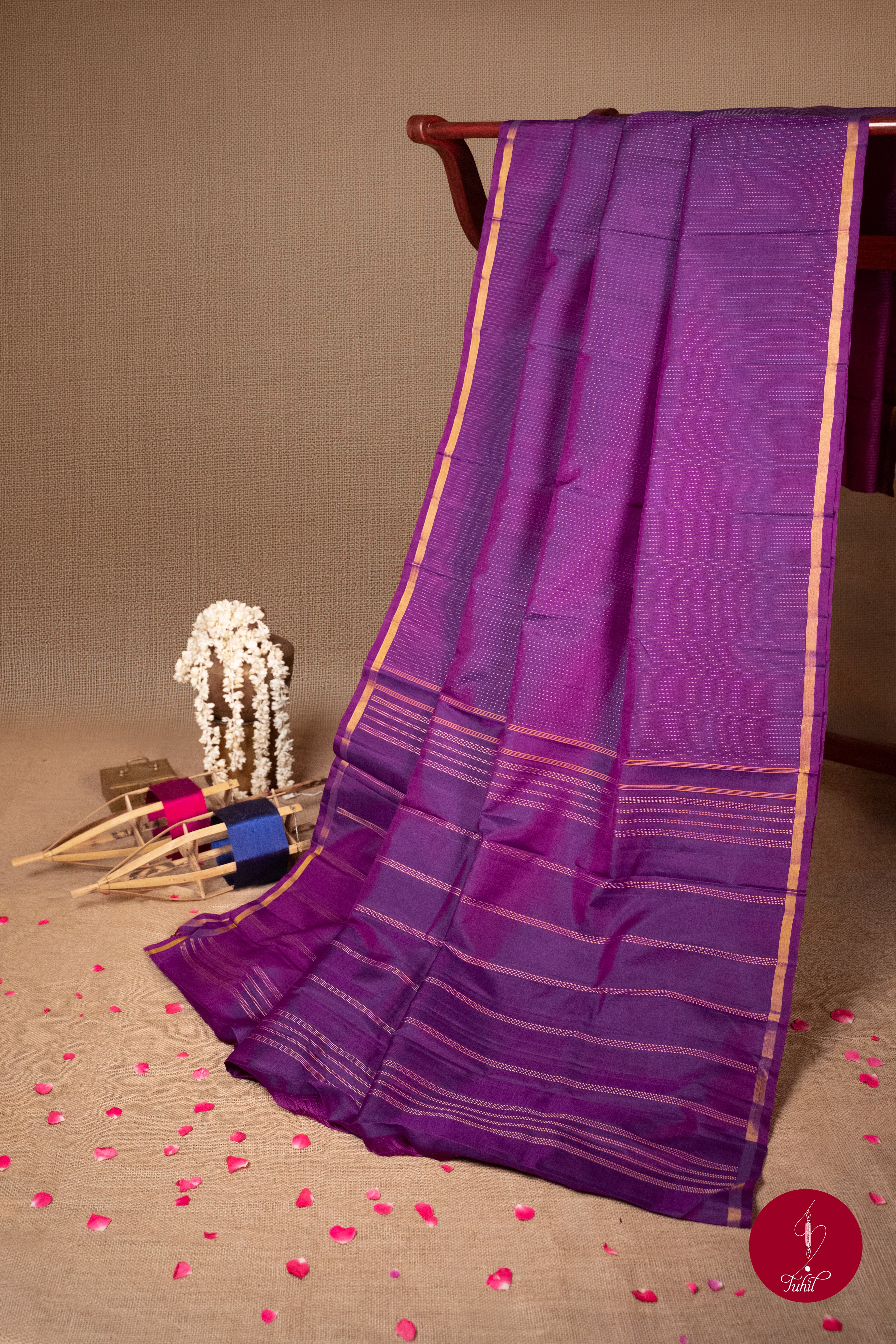 Pure Silk Pure Zari Handloom Kanchipuram Saree - Vadamalli with Dull Gold Muthu Lines