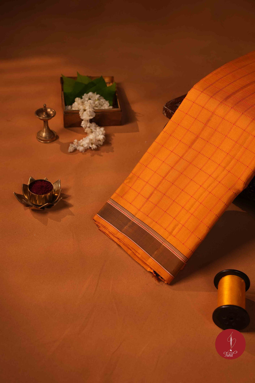 Pure Silk Pure Zari Handloom Kanchipuram Saree - Oil Mustard Muthu Kattam