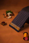 Pure Silk Pure Zari Handloom Kanchipuram Saree - Navy Blue Muthu Kattam