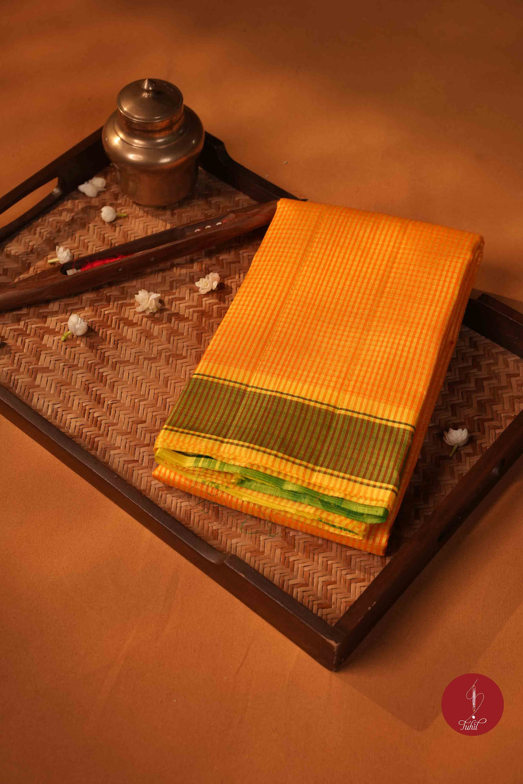 Koorainadu Saree - Silk Cotton - Yellow and coral