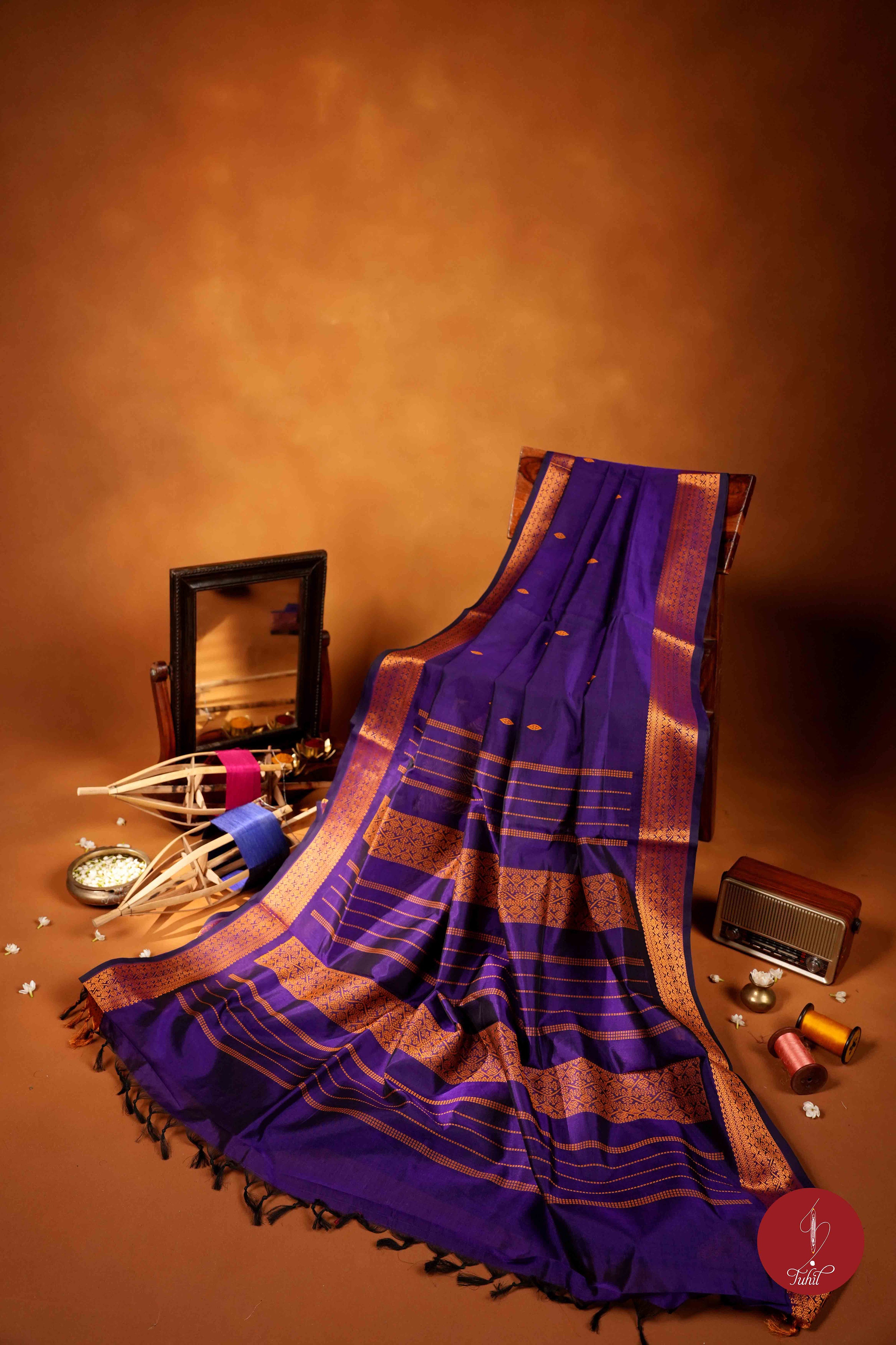 Kanchipuram Silk Cotton Saree - Deep Violet