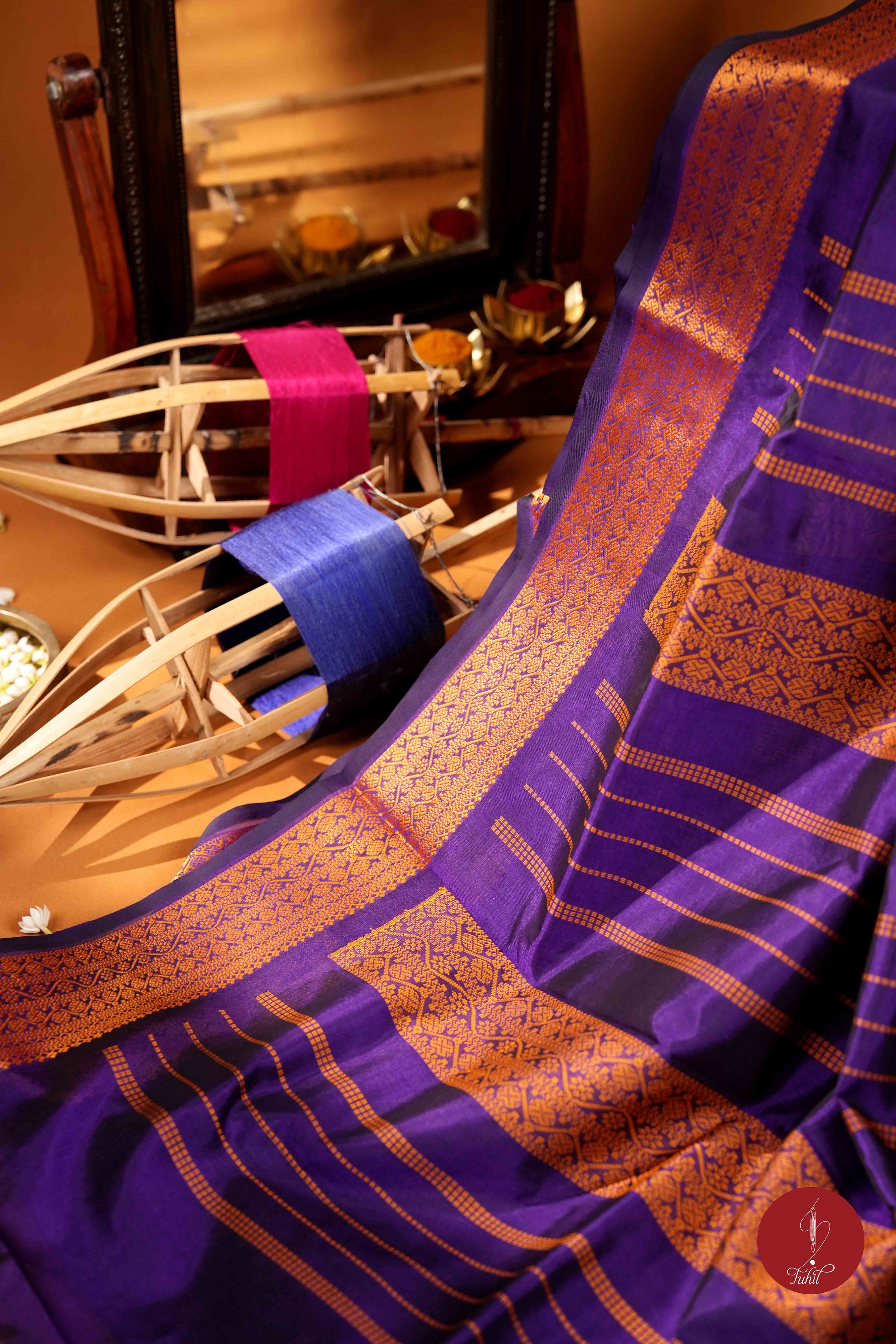 Kanchipuram Silk Cotton Saree - Deep Violet