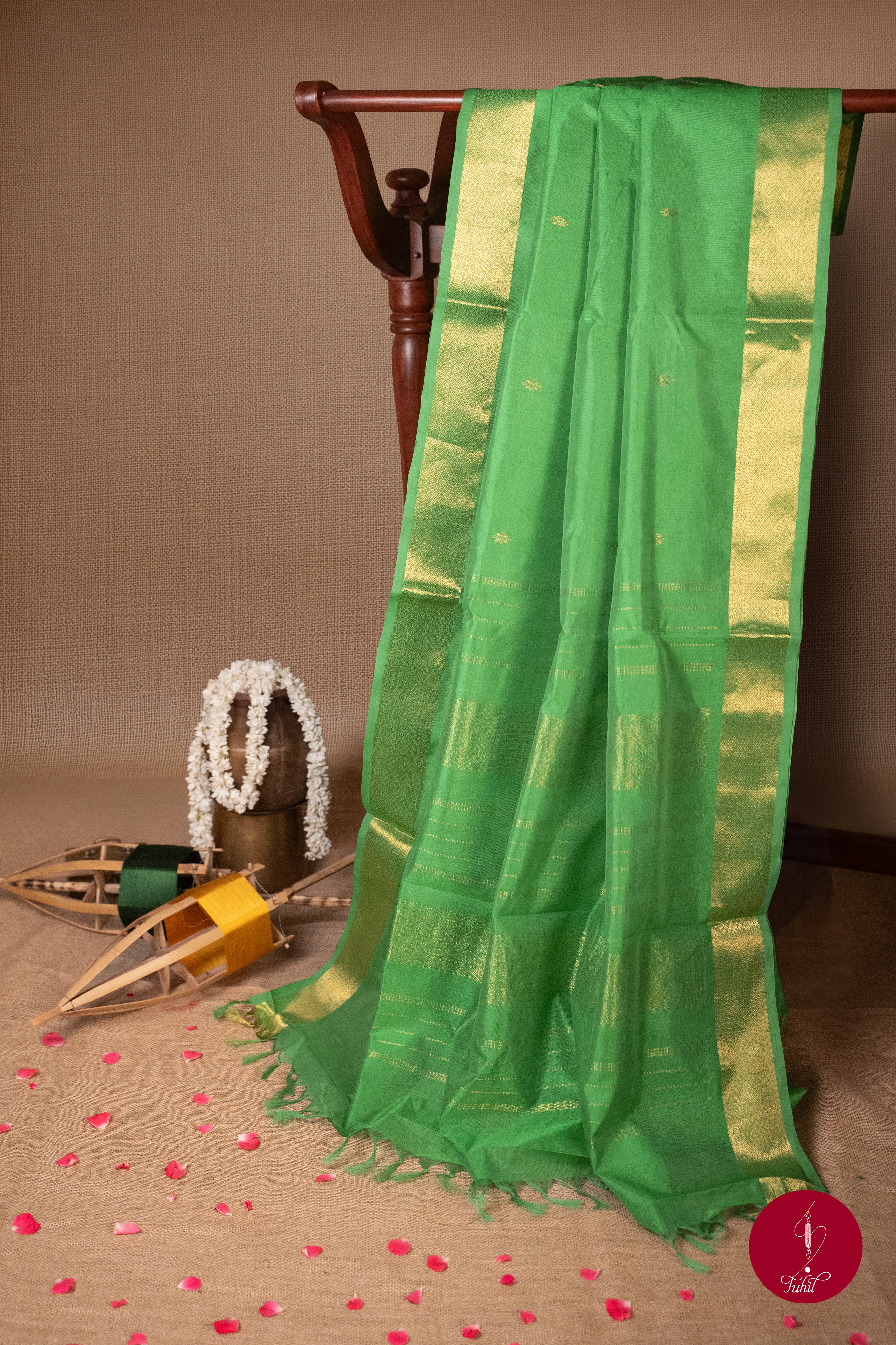 Kanchipuram Silk Cotton Saree - Parrot Green