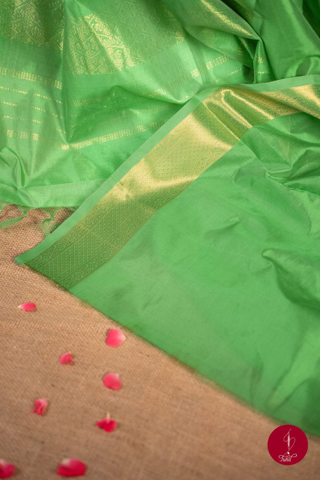 Kanchipuram Silk Cotton Saree - Parrot Green