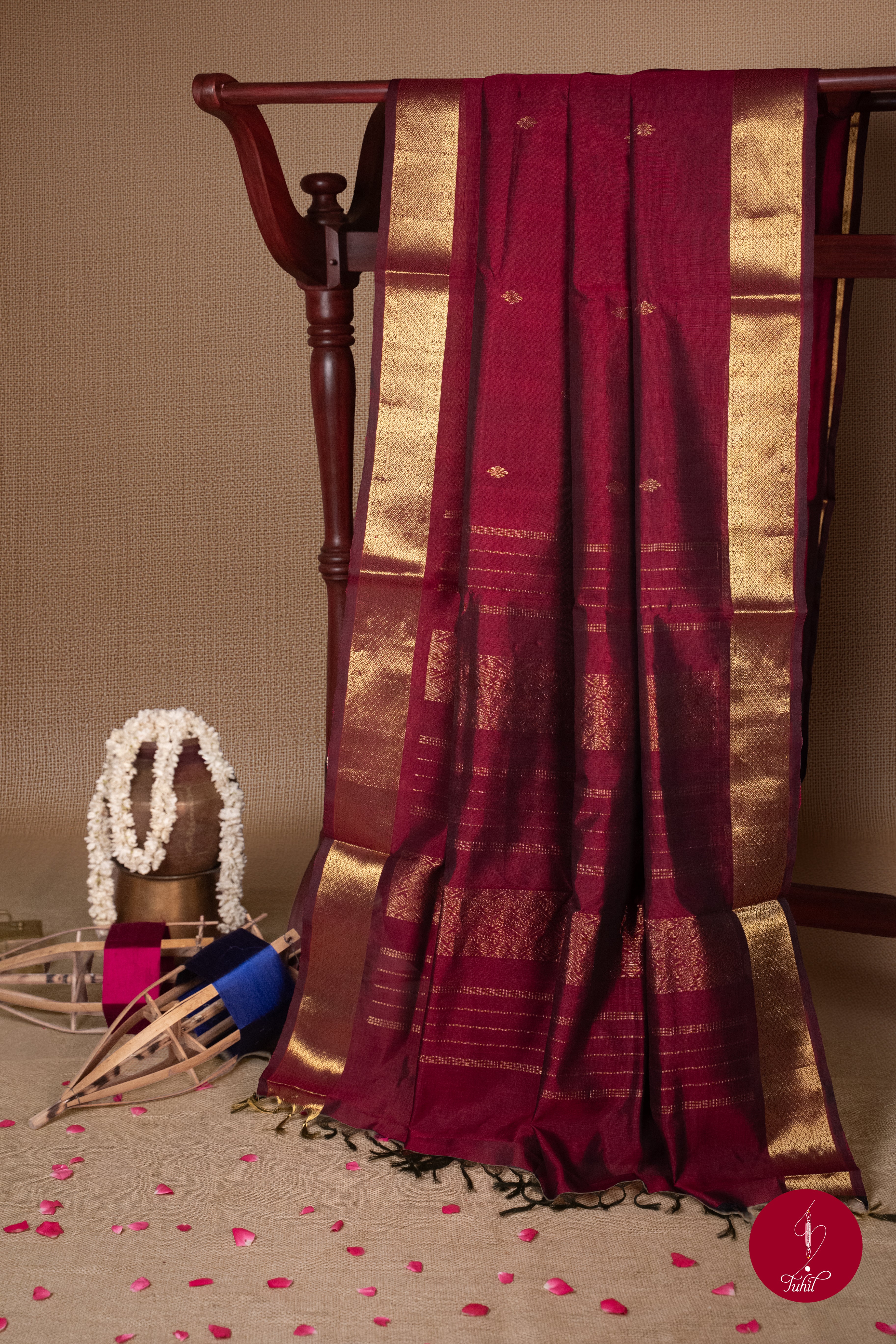 Kanchipuram Silk Cotton Saree - Brown Arakku