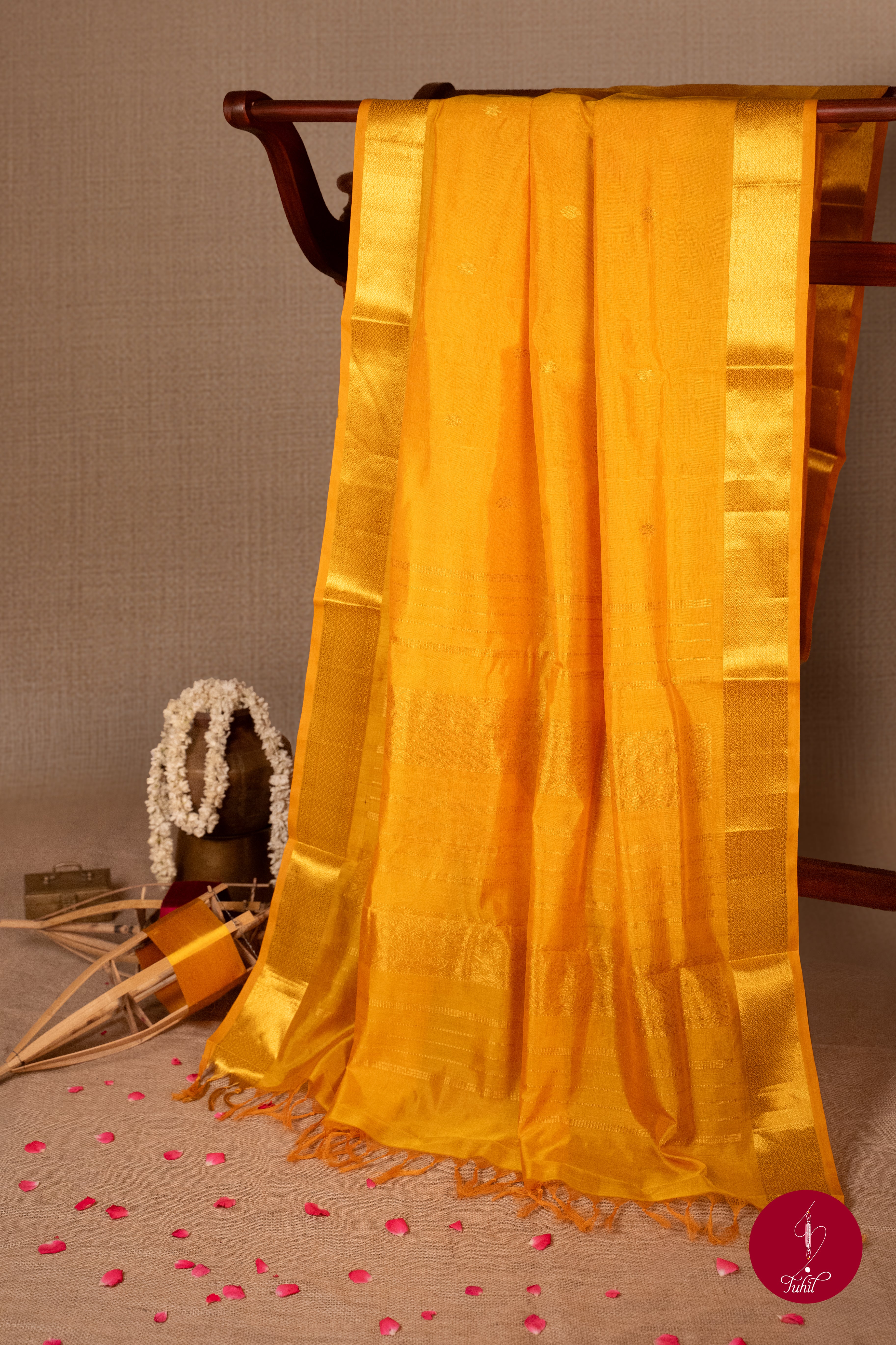 Kanchipuram Silk Cotton Saree - Mango Yellow