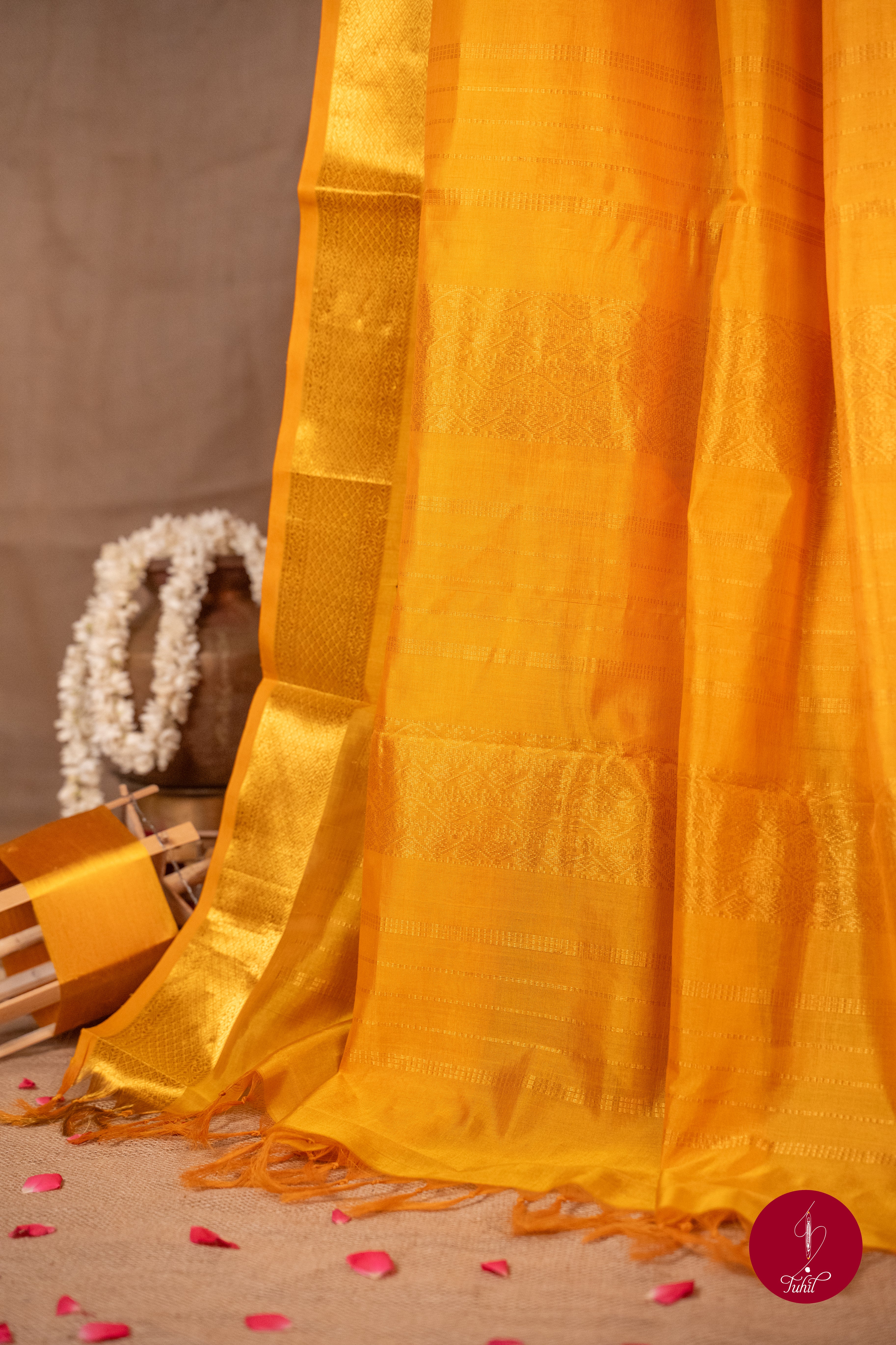 Kanchipuram Silk Cotton Saree - Mango Yellow