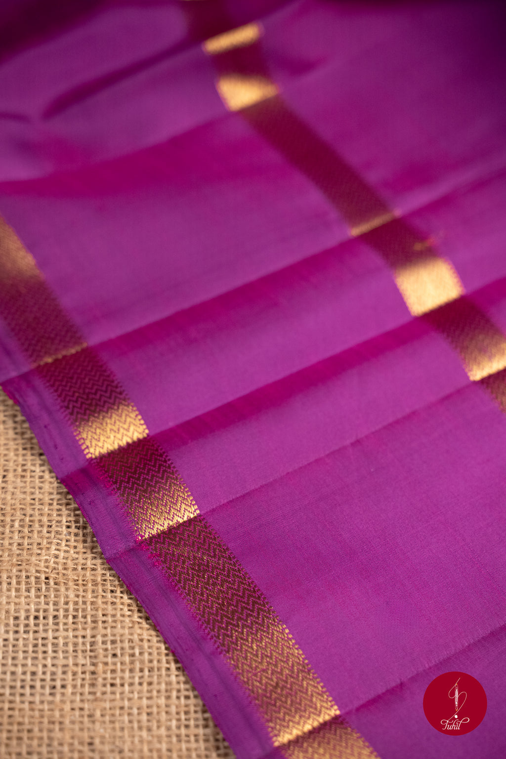 Pure Silk Pure Zari Handloom Kanchipuram Saree - Purple with Gold Rettai Pettu