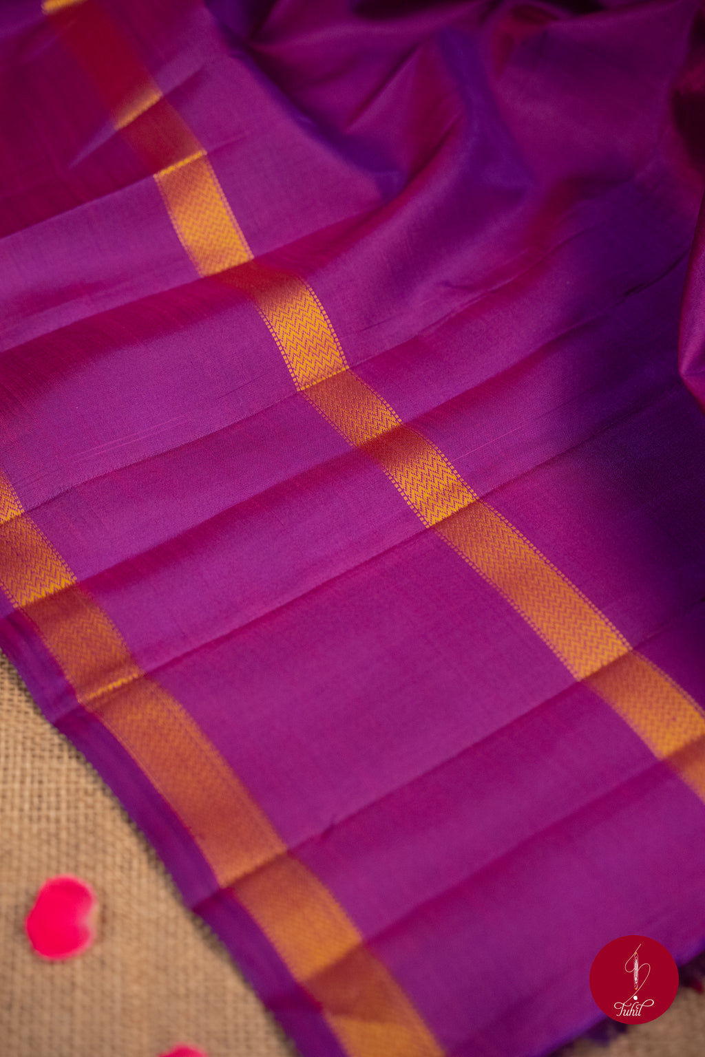 Pure Silk Pure Zari Handloom Kanchipuram Saree - Purple with Dull Gold
