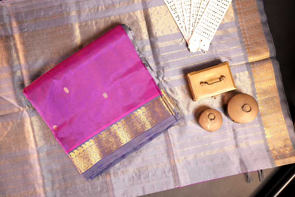 Kanchipuram Silk Cotton Saree * Tanishq Singapore - Pushpa Vriksha - Vadamalli with Grey