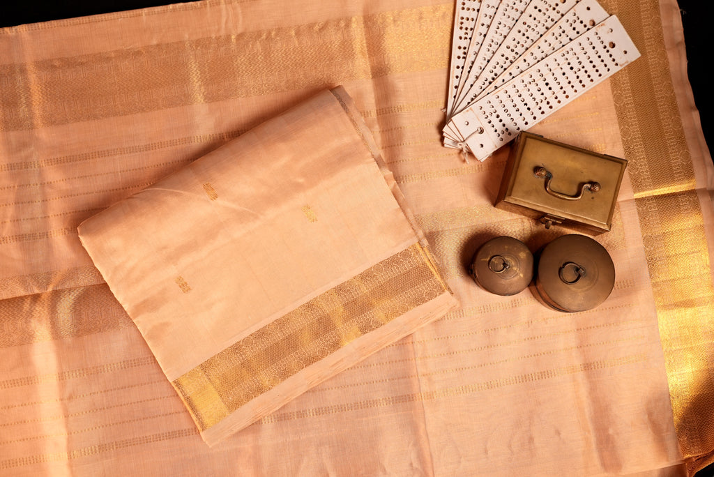 Kanchipuram Silk Cotton Saree * Tanishq Singapore - Aabharna - Ivory