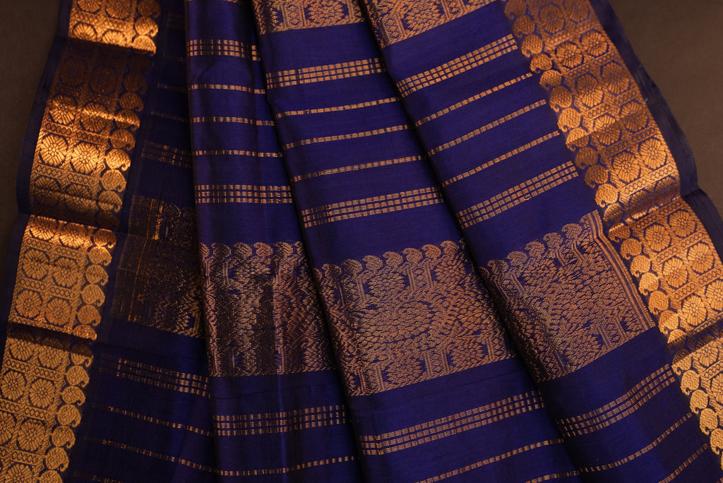 Kanchipuram Silk Cotton Saree * Tanishq Singapore - Pushpa Vriksha - Royal Blue