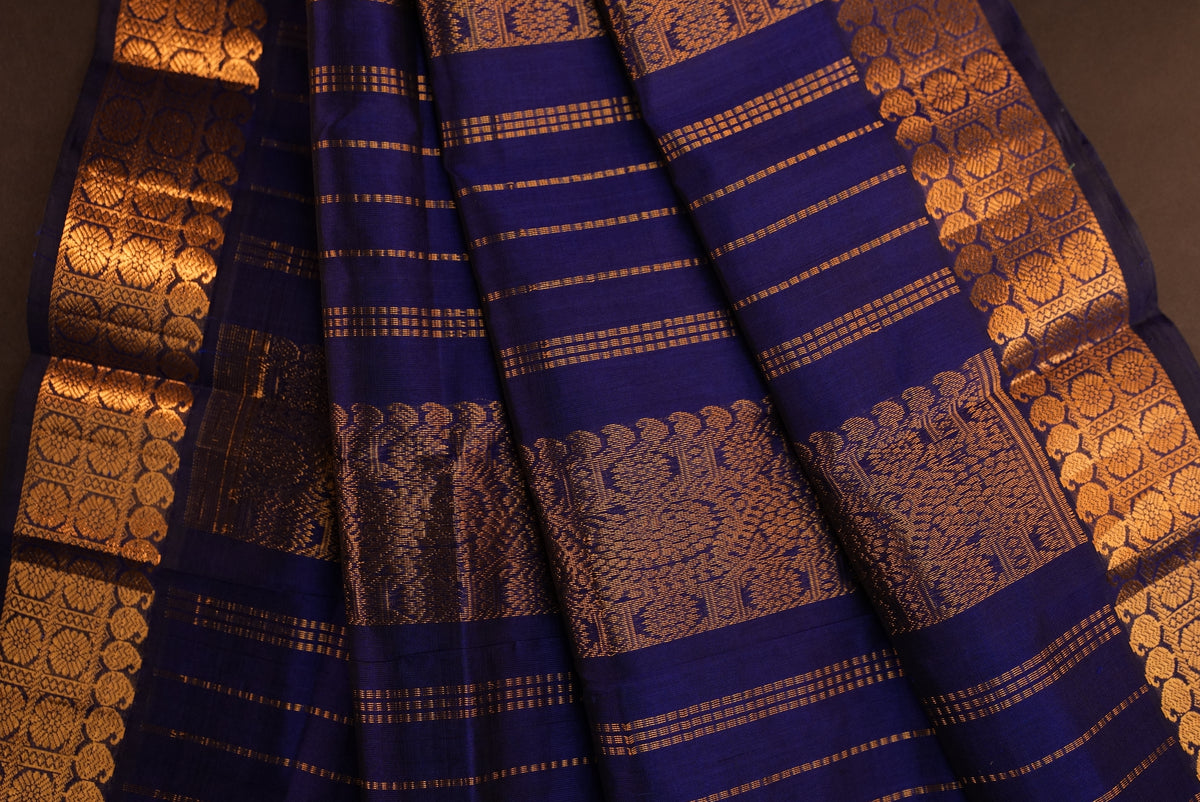Kanchipuram Silk Cotton Saree * Tanishq Singapore - Pushpa Vriksha - Royal Blue