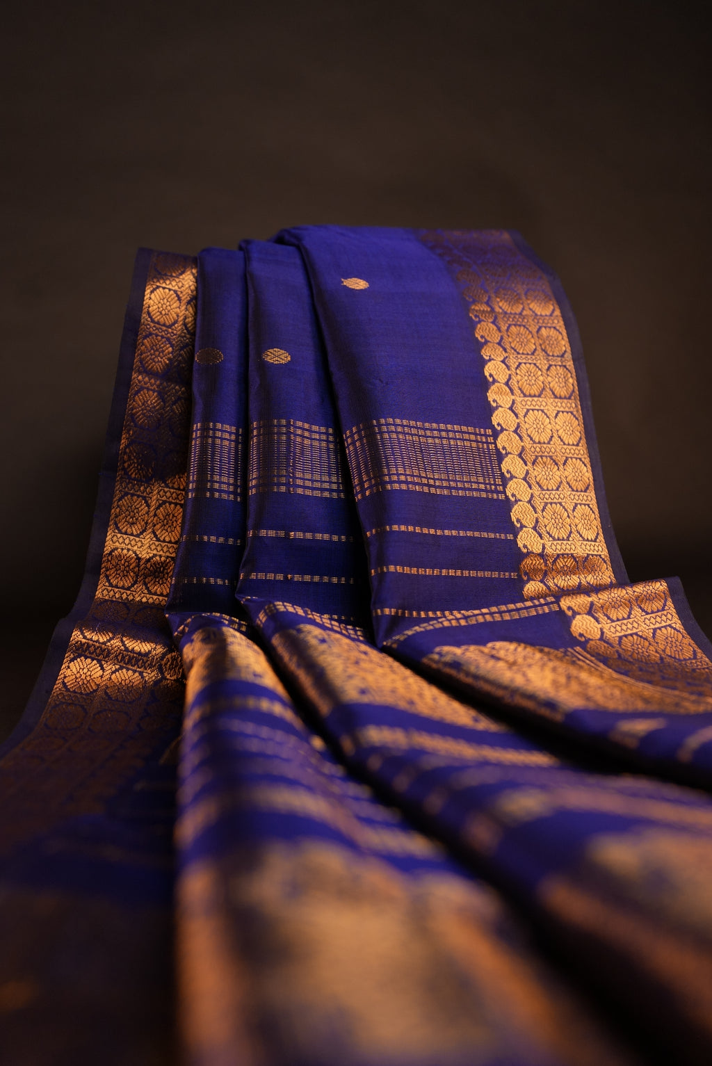 Kanchipuram Silk Cotton Saree * Tanishq Singapore - Pushpa Vriksha - Royal Blue