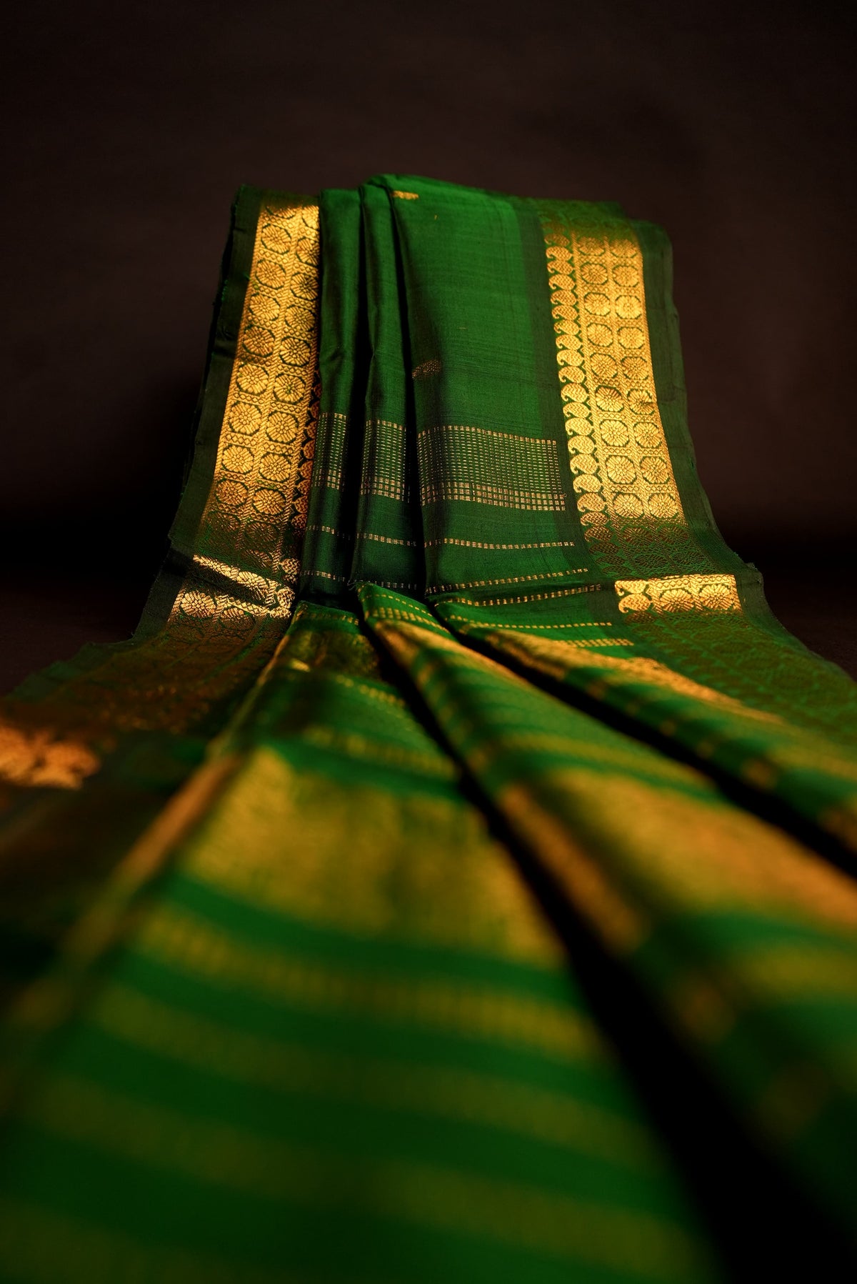 Kanchipuram Silk Cotton Saree * Tanishq Singapore - Pushpa Vriksha - Bottle Green