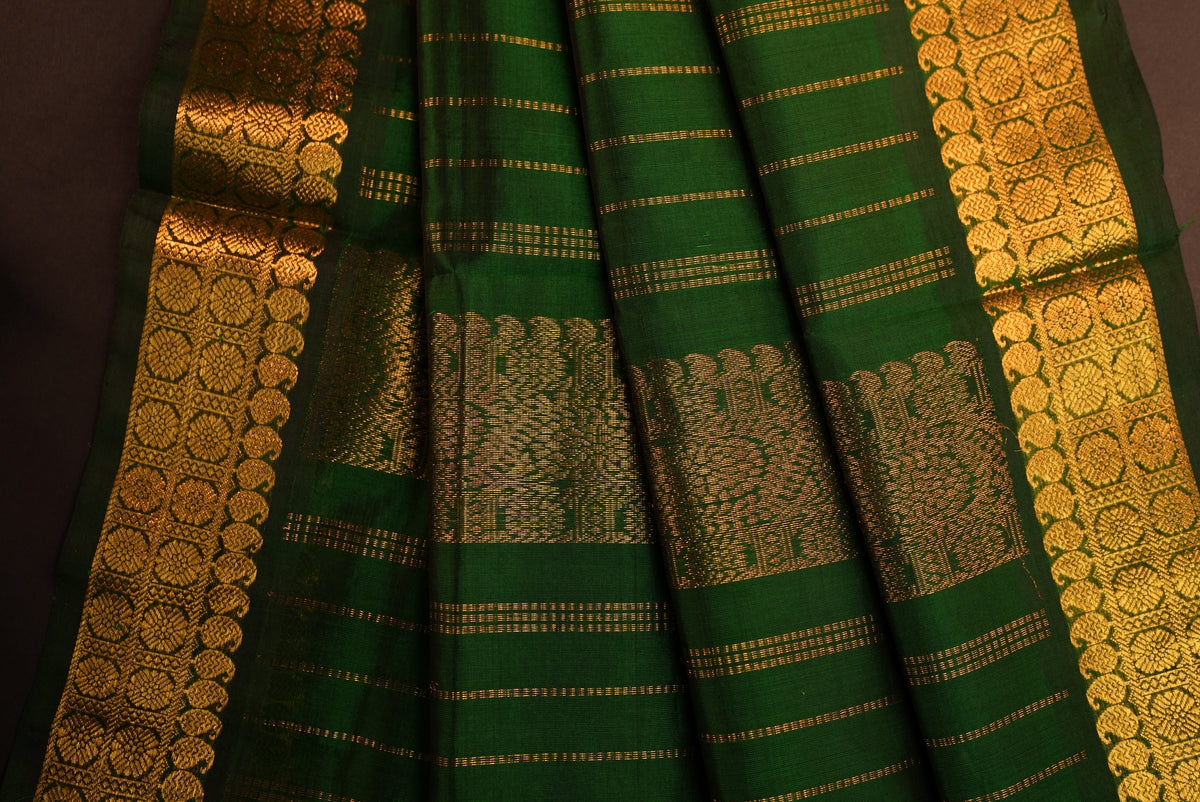 Kanchipuram Silk Cotton Saree * Tanishq Singapore - Pushpa Vriksha - Bottle Green